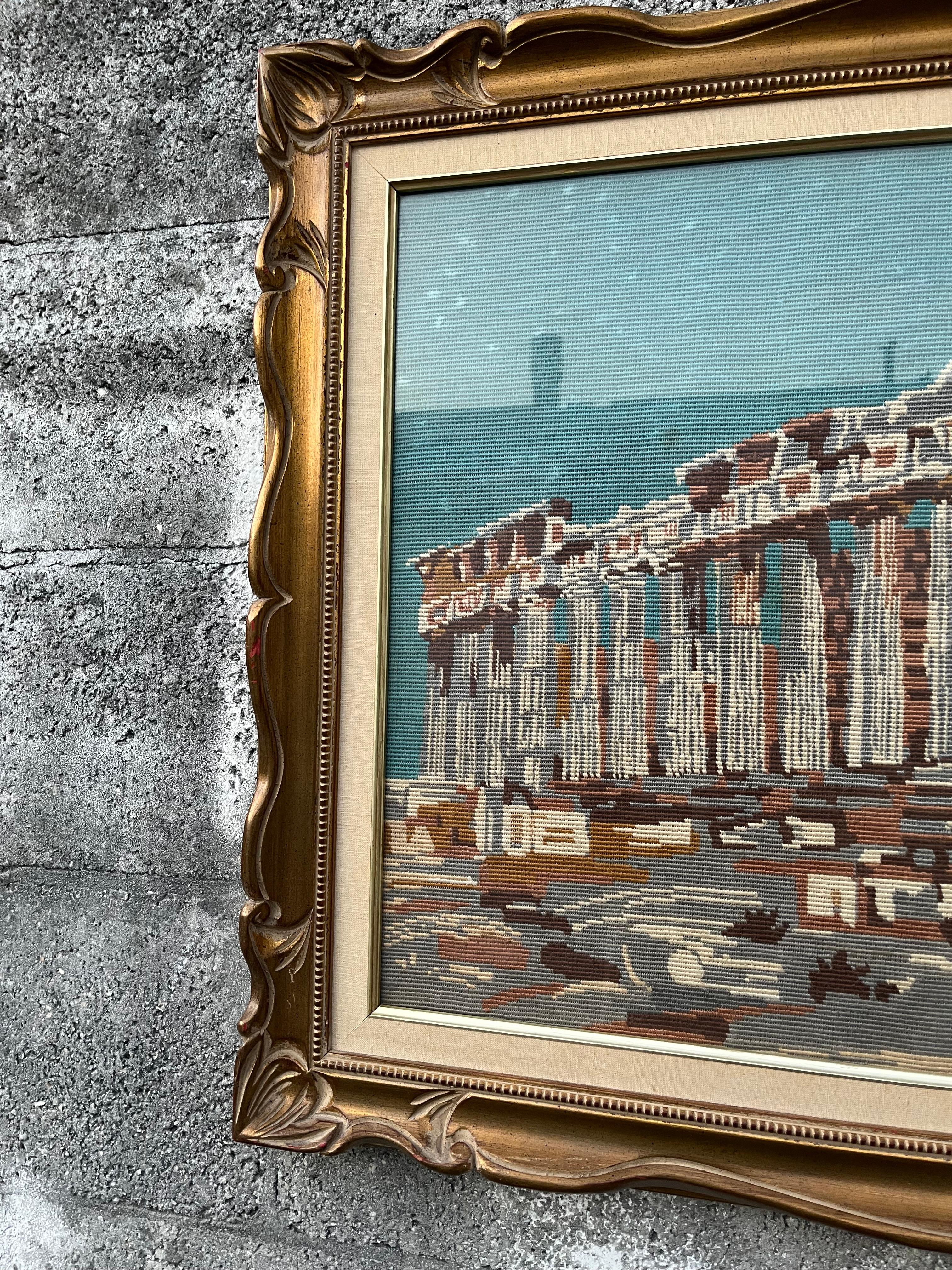 Milieu du XXe siècle Parthénon d'Athènes, art mural encadré en textile à l'aiguille. Circa 1960s en vente