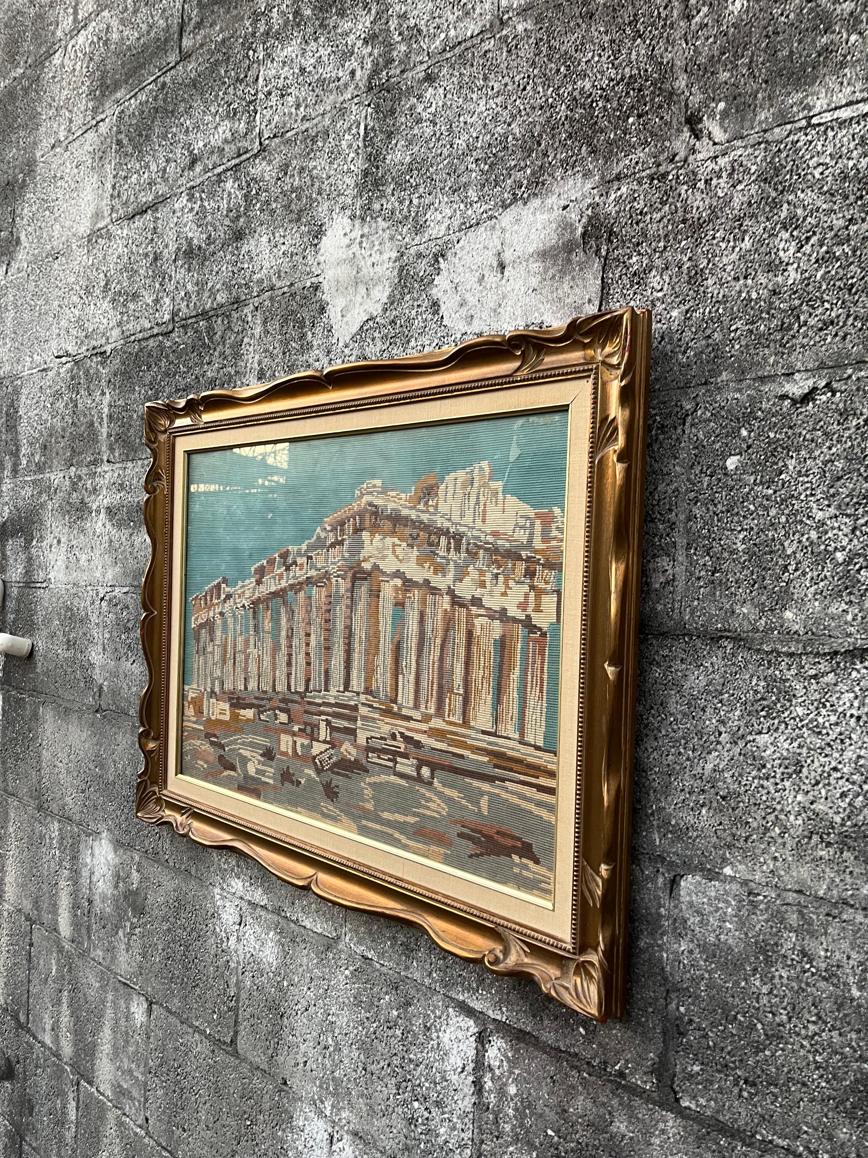 Parthénon d'Athènes, art mural encadré en textile à l'aiguille. Circa 1960s en vente 1