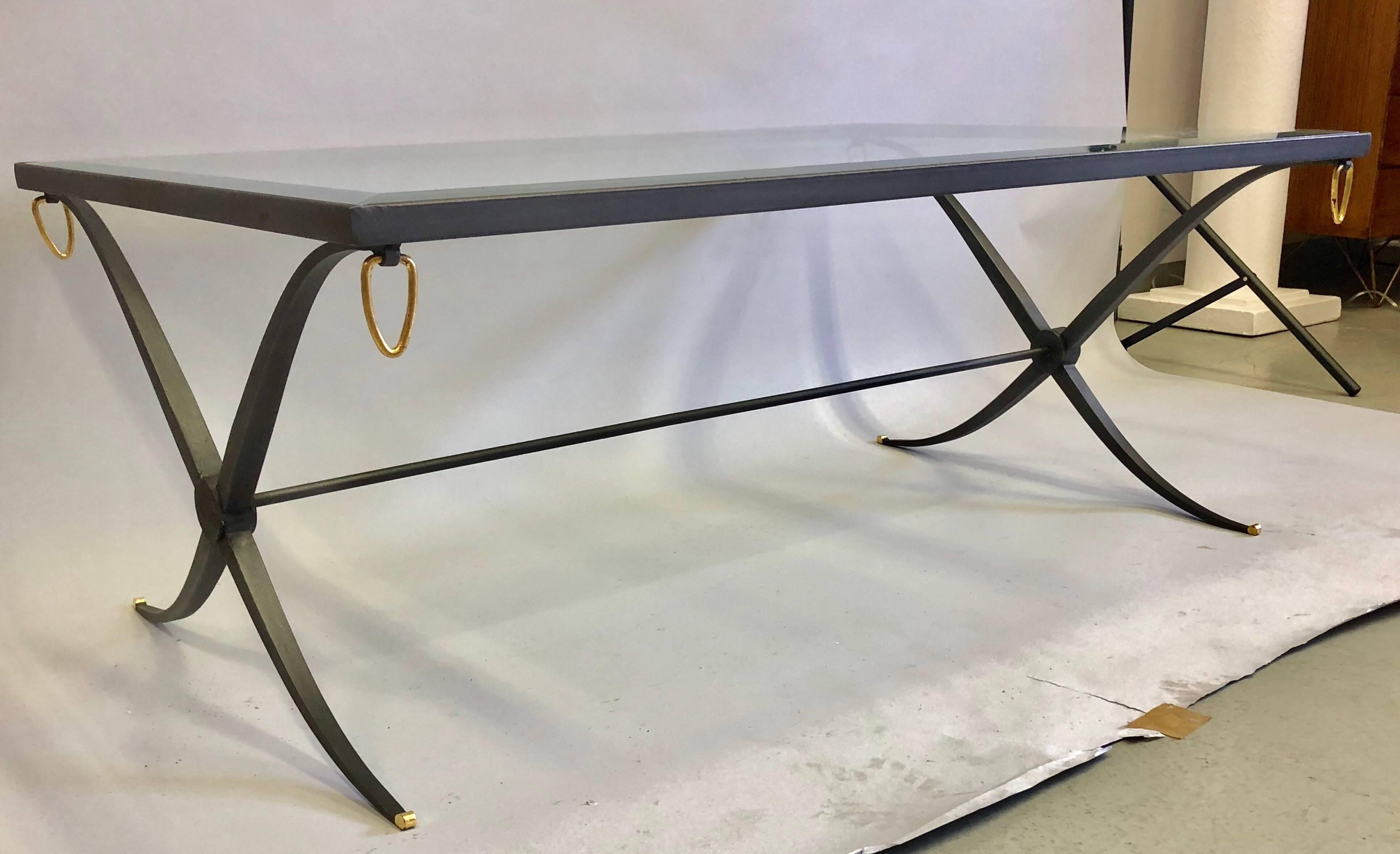 Mid-Century Modern Mid-Century Partial Gilt Wrought Iron Coffee Table Attributed to Raymond Subes For Sale