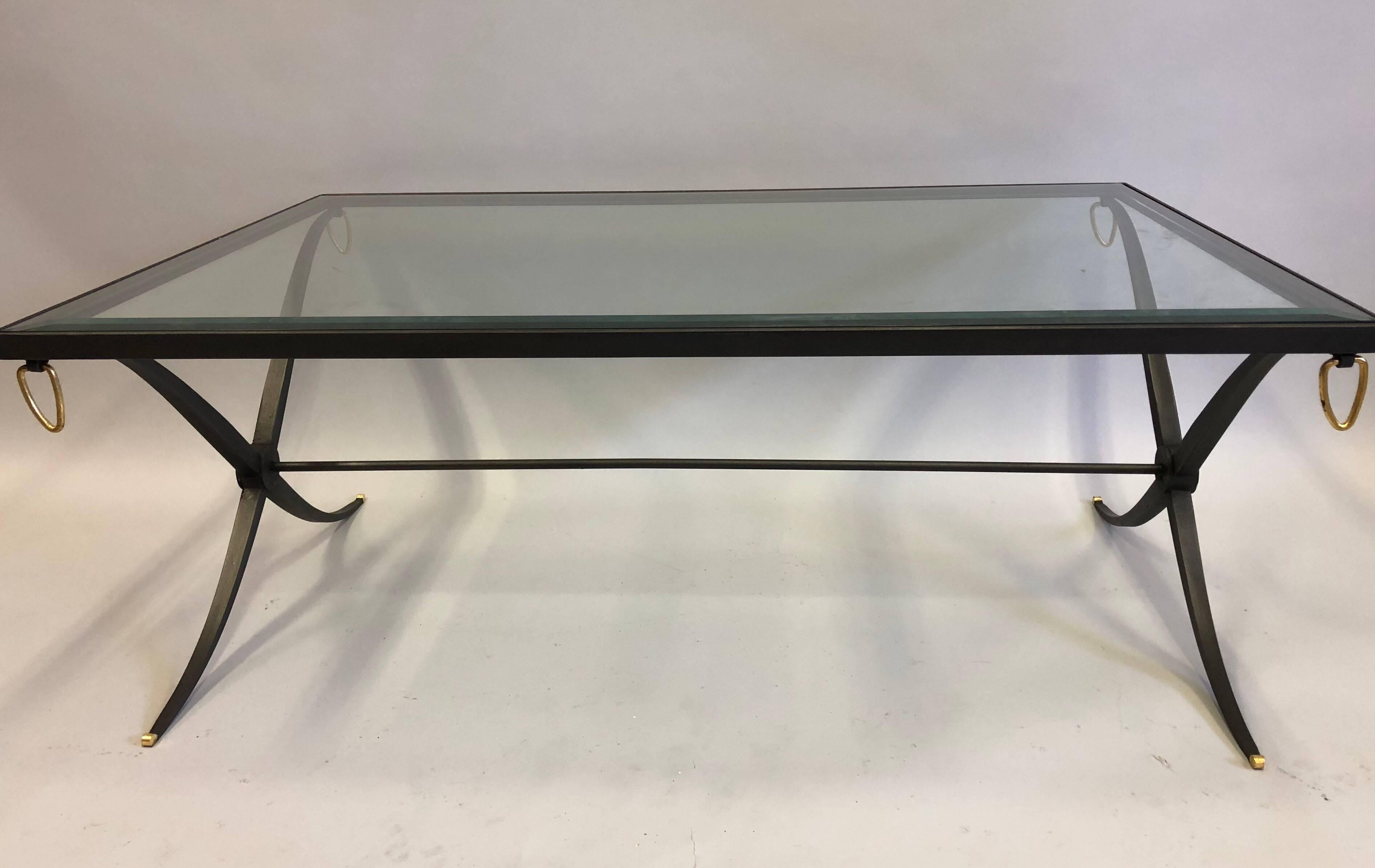 Mid-Century Partial Gilt Wrought Iron Coffee Table Attributed to Raymond Subes In Good Condition For Sale In New York, NY