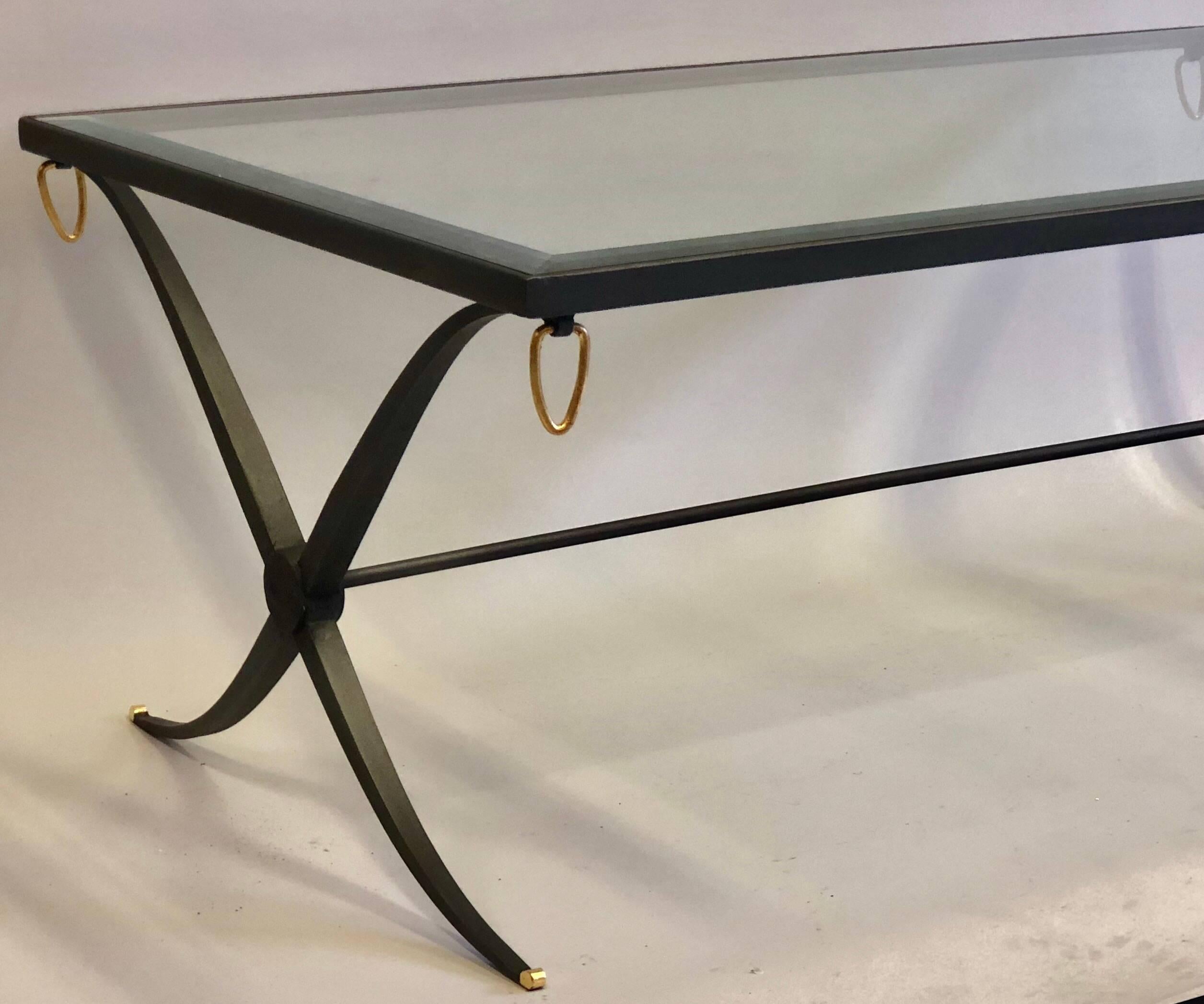 20th Century Mid-Century Partial Gilt Wrought Iron Coffee Table Attributed to Raymond Subes For Sale