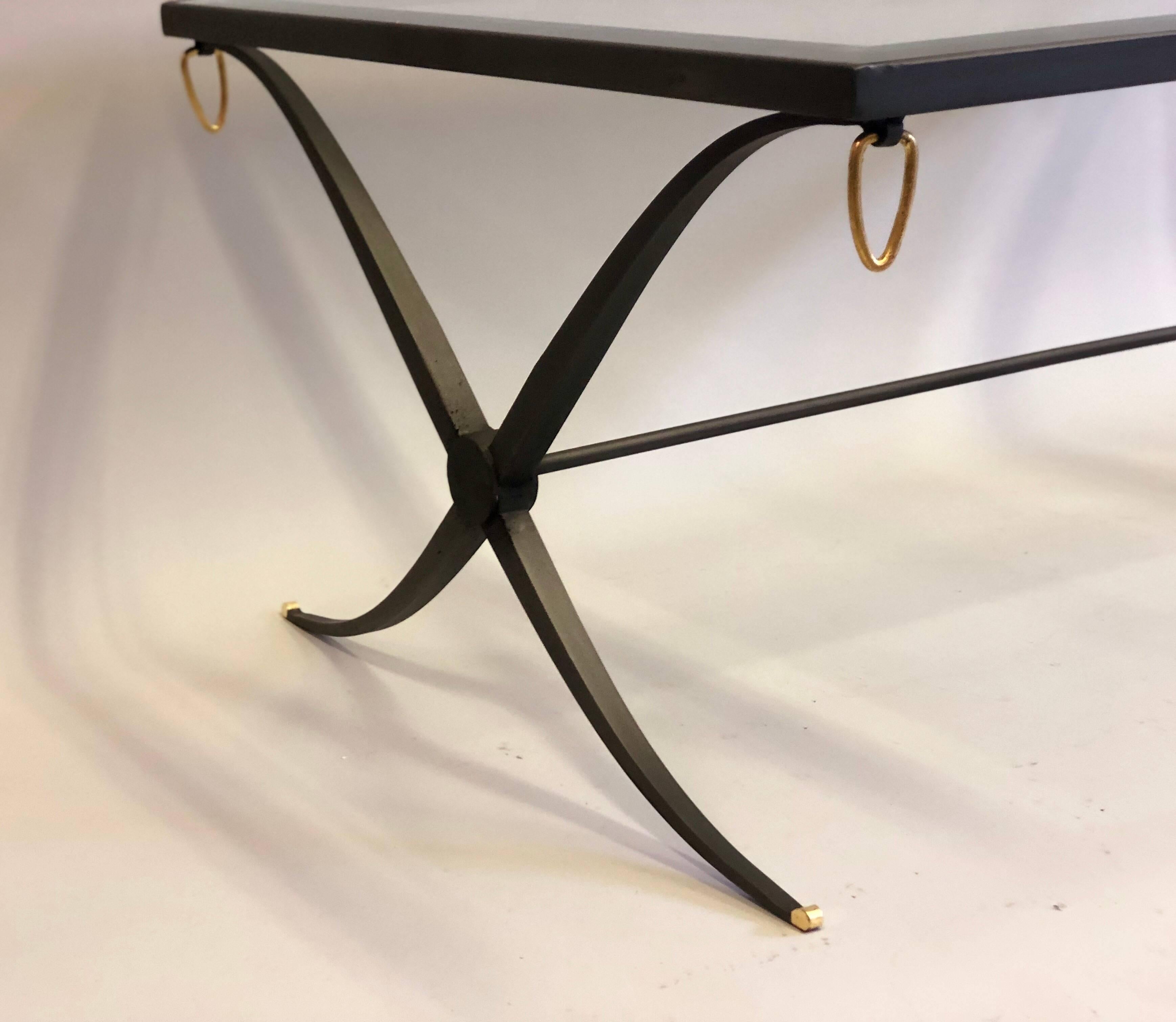Mid-Century Partial Gilt Wrought Iron Coffee Table Attributed to Raymond Subes For Sale 1
