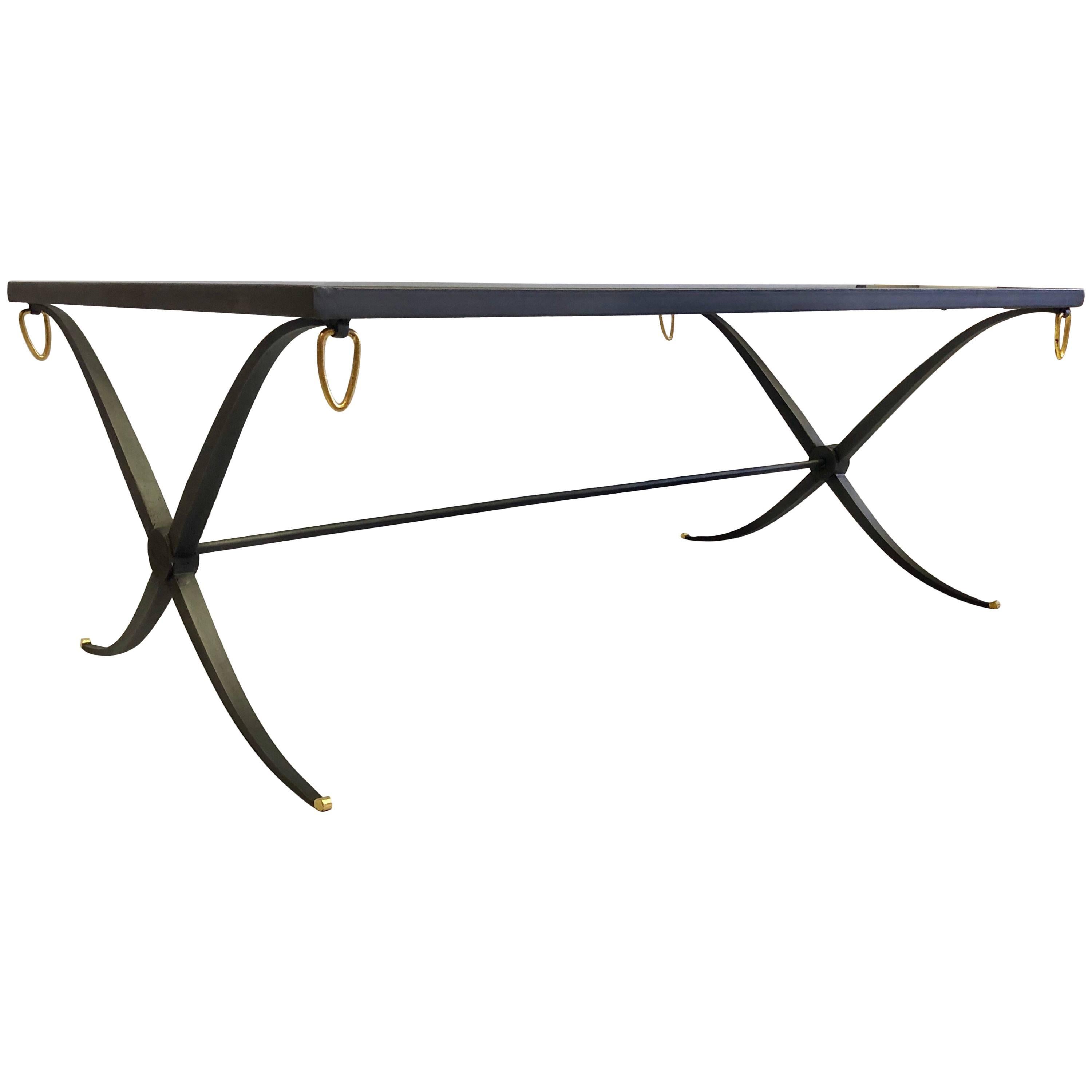 Mid-Century Partial Gilt Wrought Iron Coffee Table Attributed to Raymond Subes For Sale