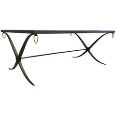 Vintage Mid-Century Partial Gilt Wrought Iron Coffee Table Attributed to Raymond Subes