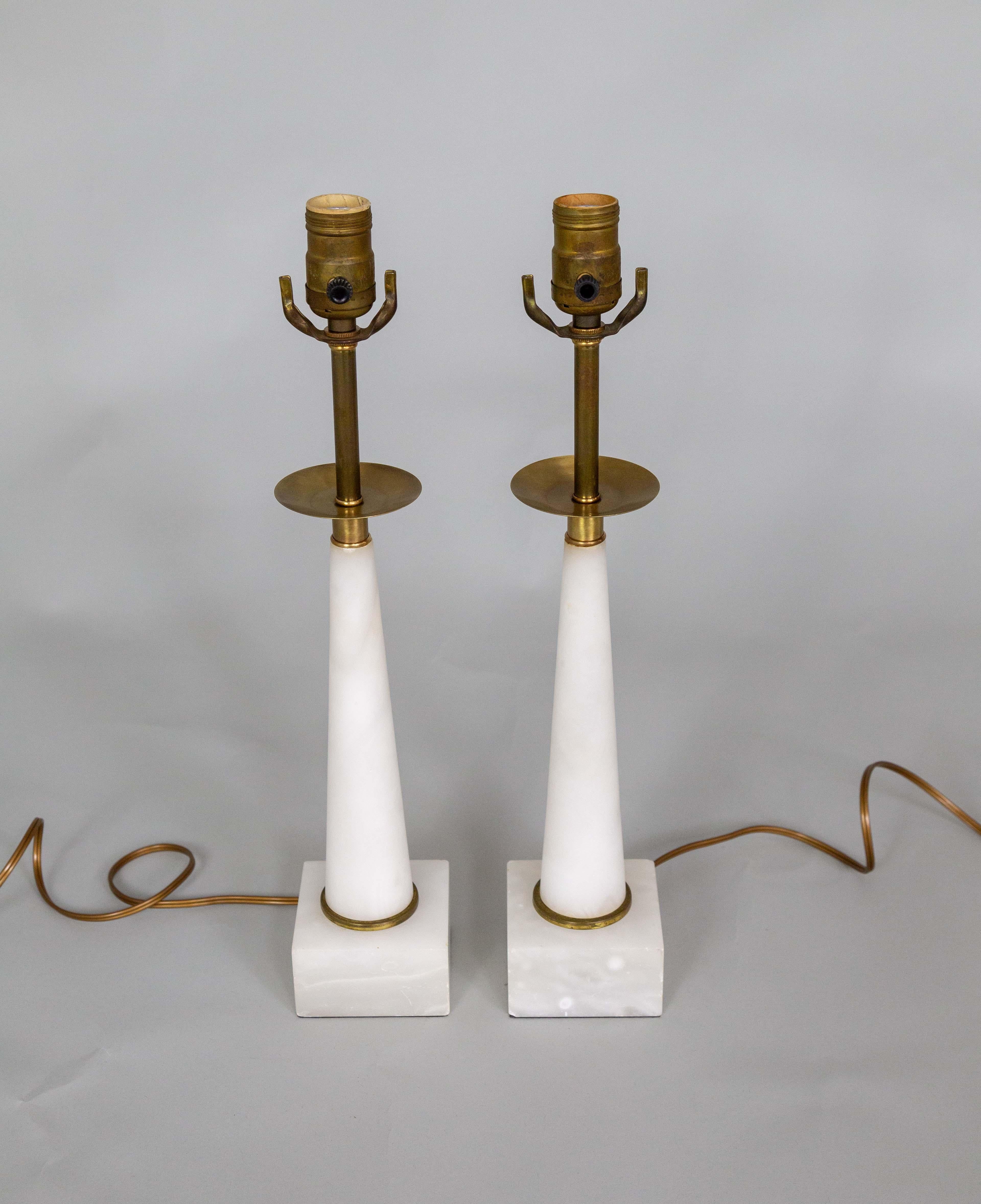 Modern Mid-Century Parzinger Style Alabaster Table Lamps - Pair For Sale