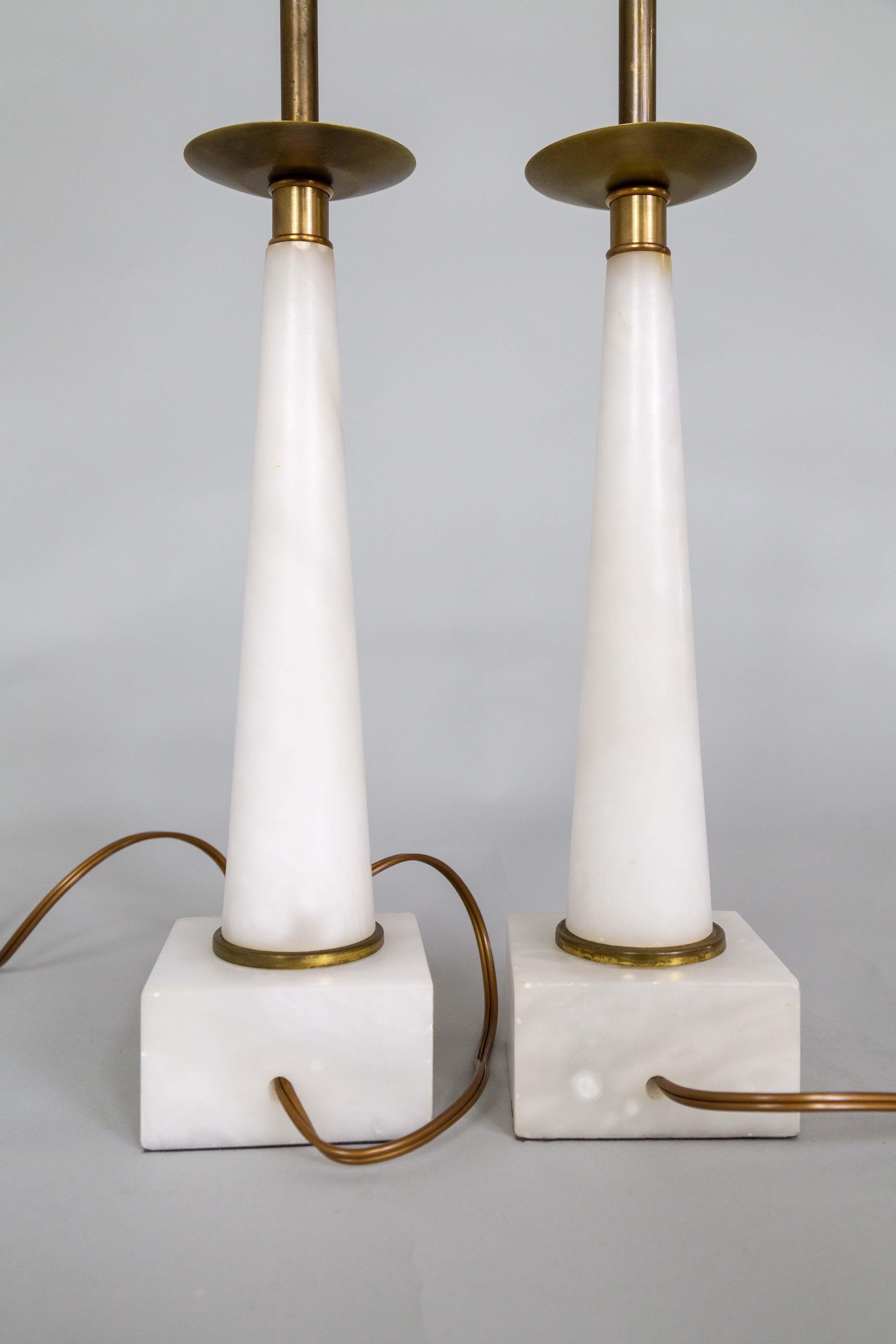 Mid-20th Century Mid-Century Parzinger Style Alabaster Table Lamps - Pair For Sale