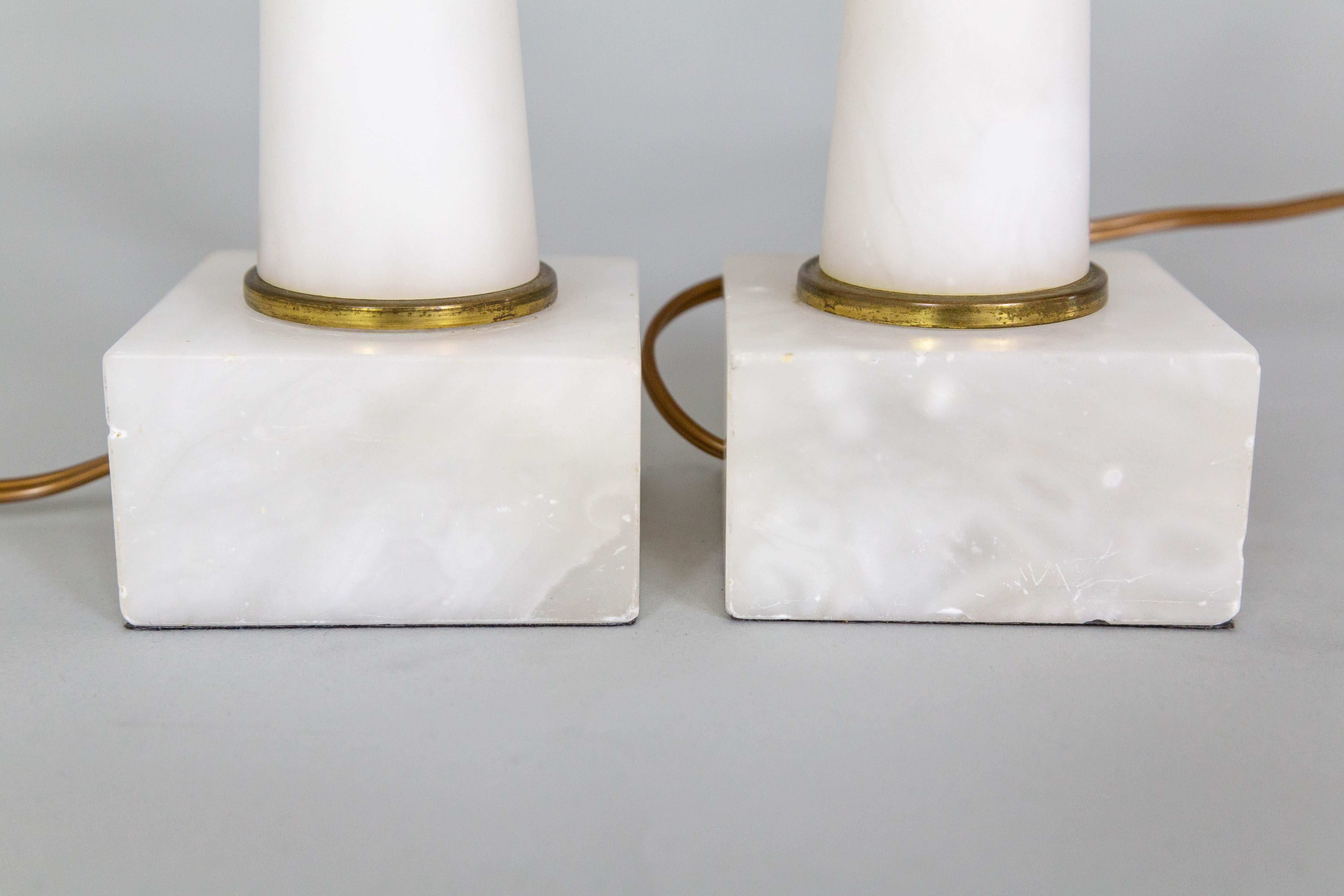 Mid-Century Parzinger Style Alabaster Table Lamps - Pair For Sale 1