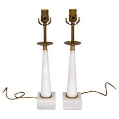 Vintage Mid-Century Parzinger Style Alabaster Table Lamps - Pair