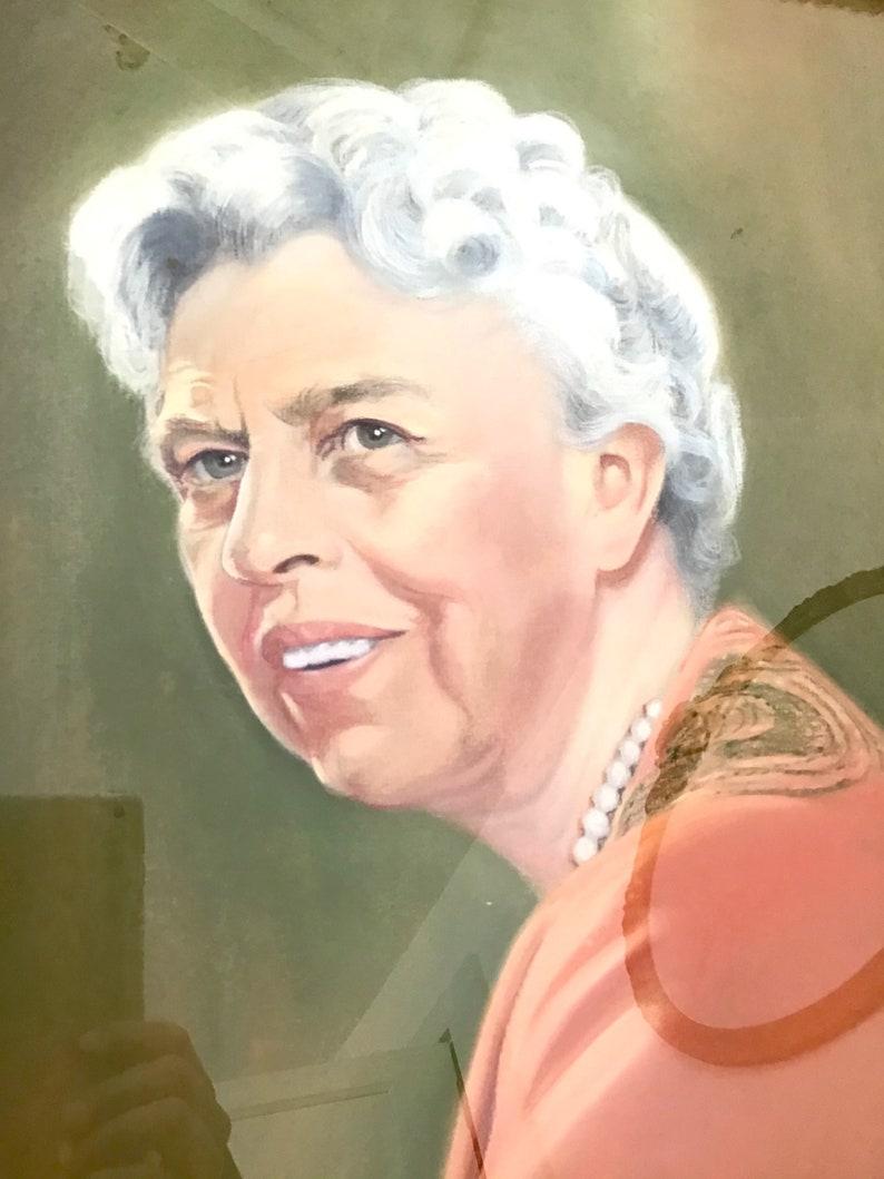 Mid-Century Modern Eleanor Roosevelt Pastel Portrait Mid Century Laicita W. Gregg 1956 WPA Artist