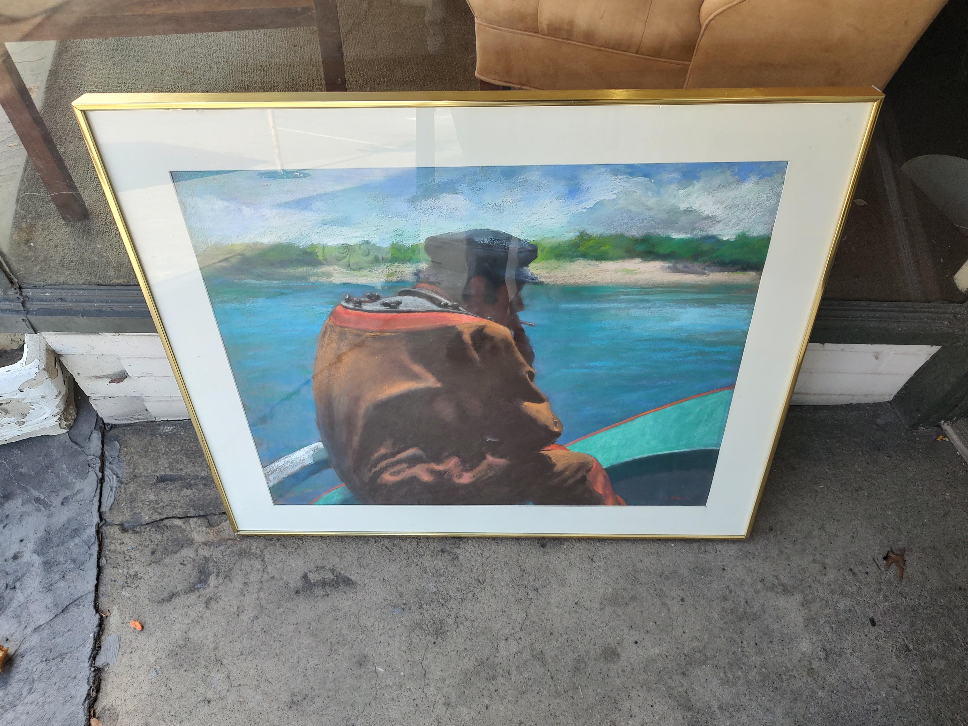 Großes pastellfarbenes „Sponge Diver Tarpon Springs Flat“ von Americo Di Franza, Mitte des Jahrhunderts (Moderne) im Angebot