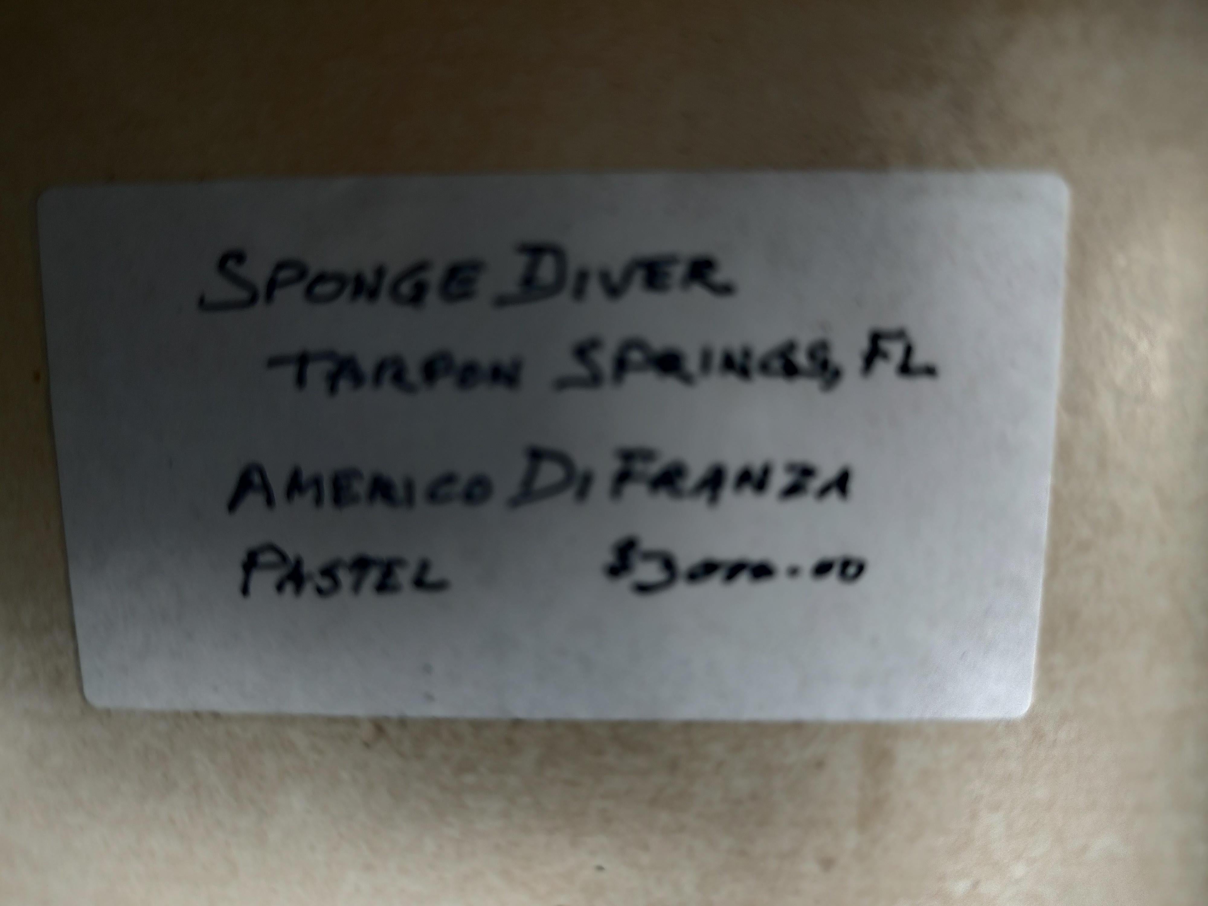 Pastell „Sponge Diver Tarpon Springs Flat“ von Americo Di Franza, Mitte des Jahrhunderts (amerikanisch) im Angebot