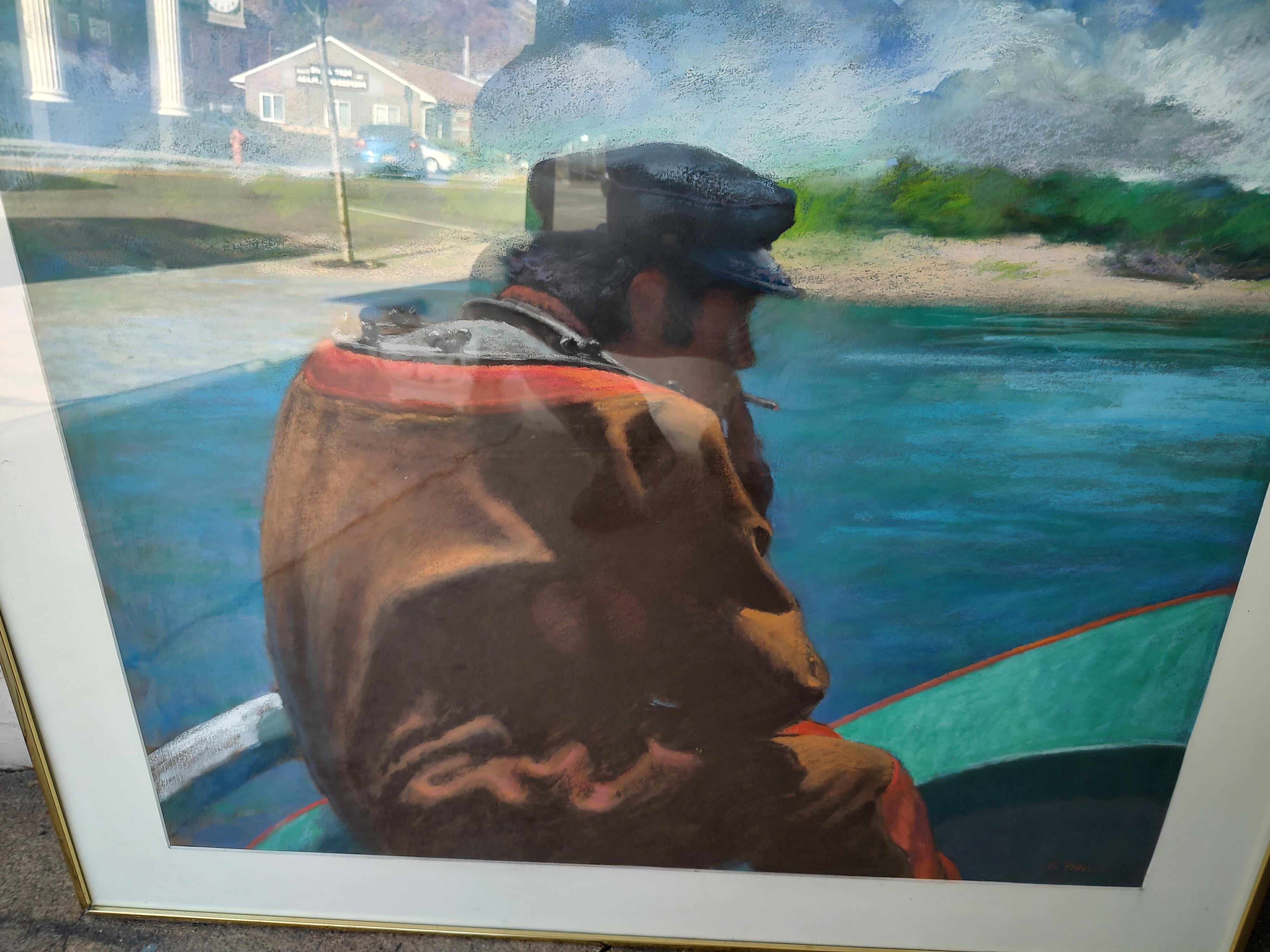 Großes pastellfarbenes „Sponge Diver Tarpon Springs Flat“ von Americo Di Franza, Mitte des Jahrhunderts (Handgefertigt) im Angebot