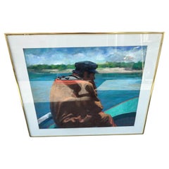 Mid Century Large Pastel "Sponge Diver Tarpon Springs Flat" by Americo Di Franza