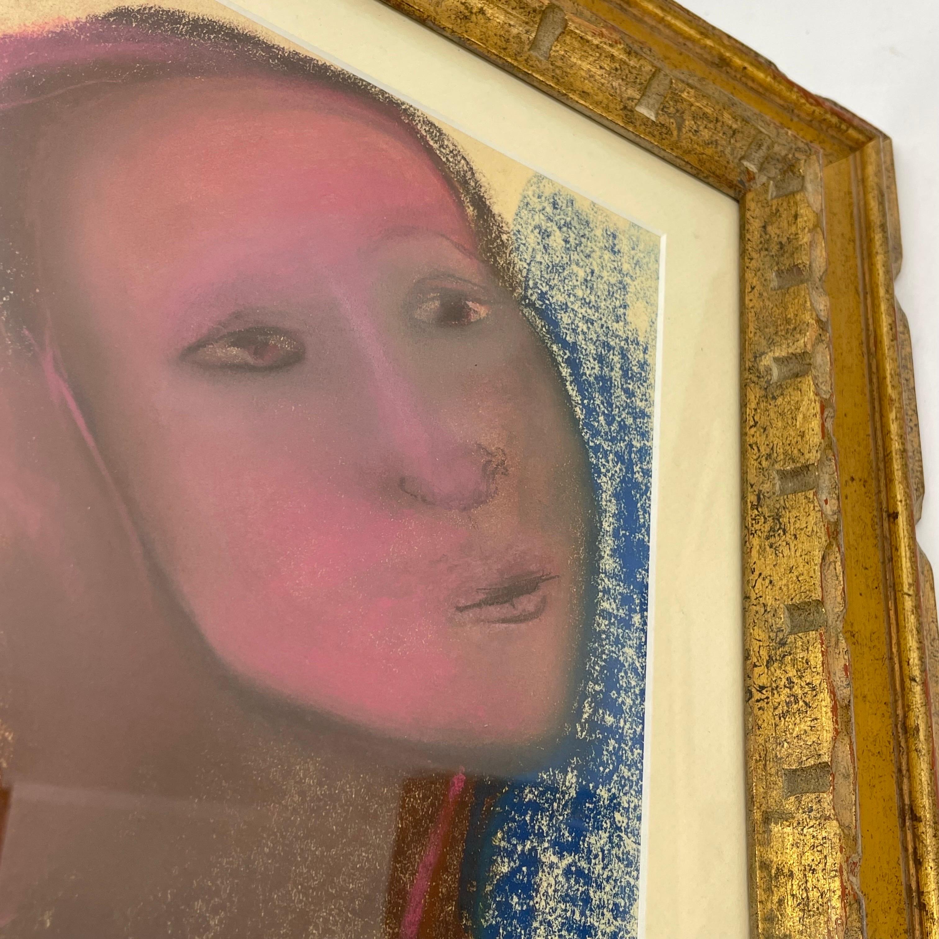 Mid-Century Pastels on Paper Portraits Male Female Profile Set  7