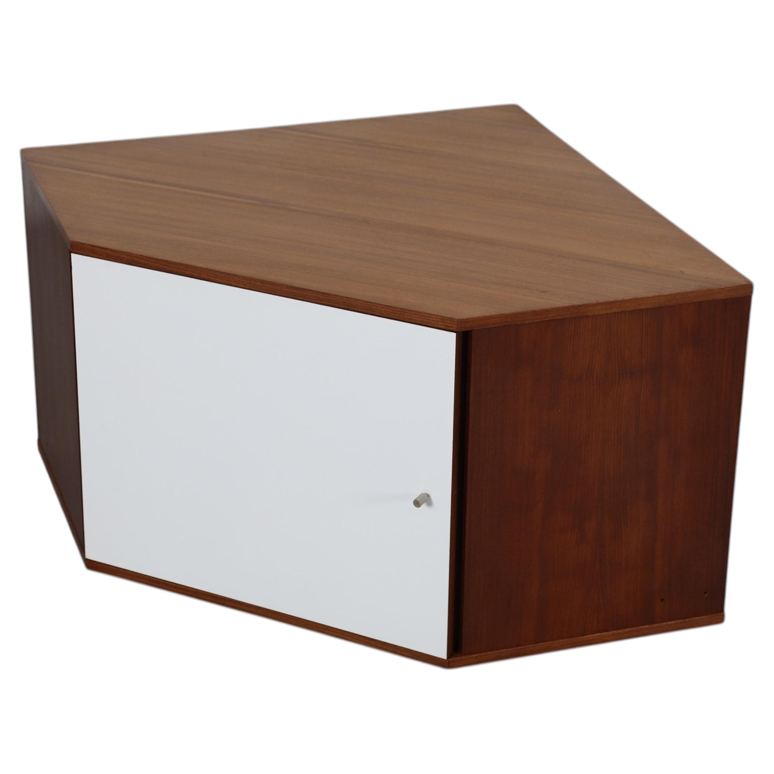 Mid-Century Pastoe Style Corner Cabinet, Teak with White Formica Door