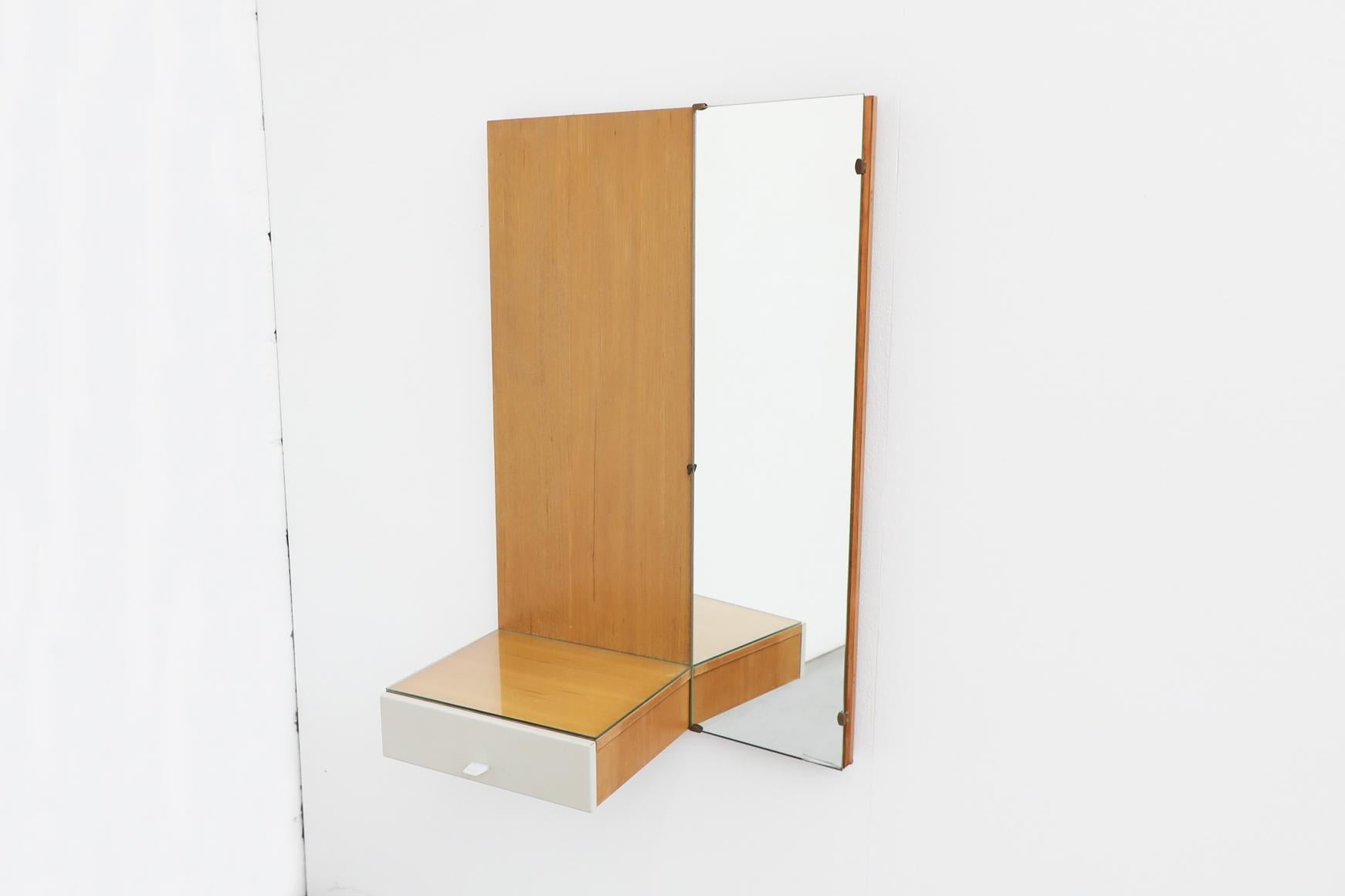 Mid-Century Modern Mid-Century Pastoe Wall Mounted Mirror with Shelf and Drawer For Sale