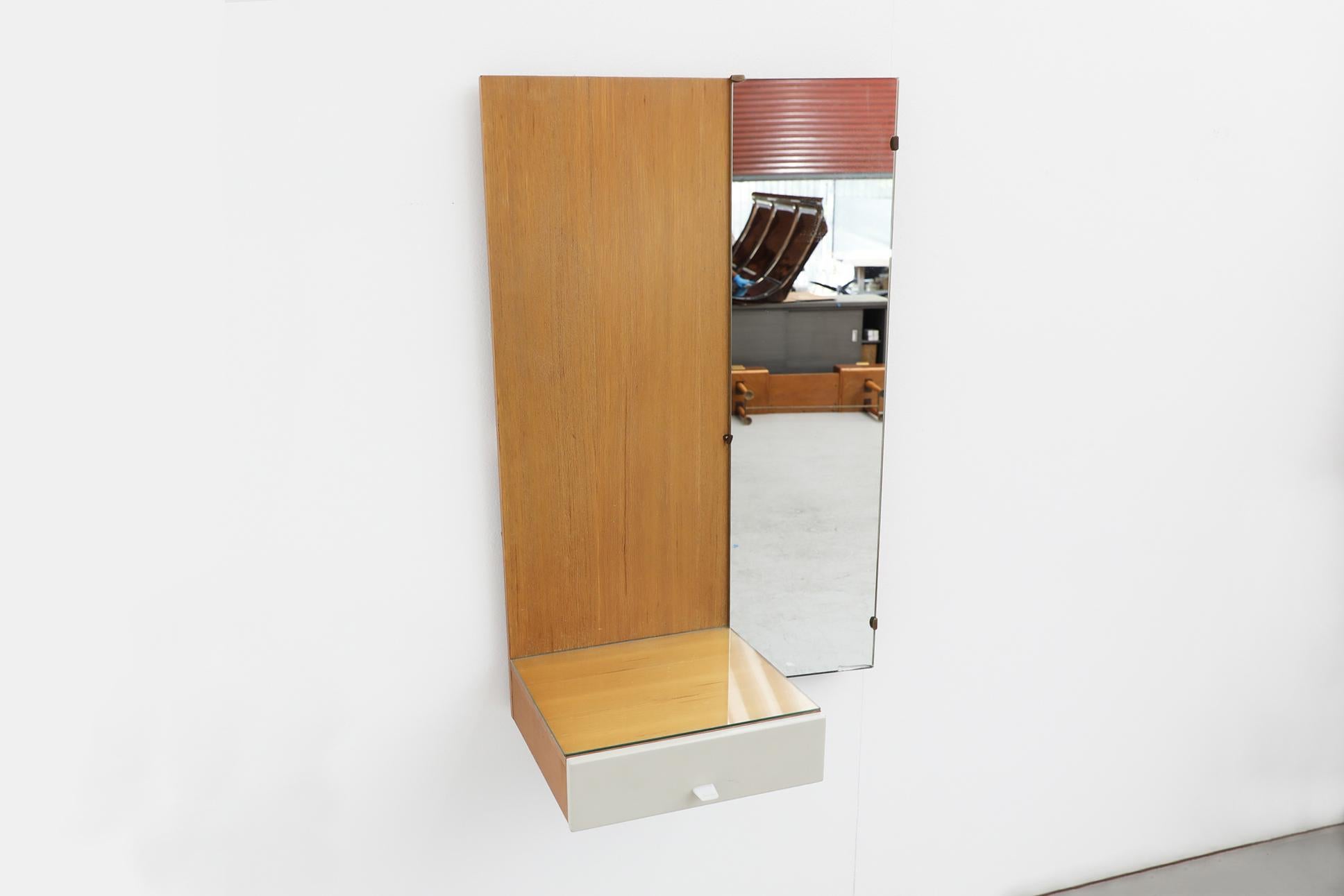 Dutch Mid-Century Pastoe Wall Mounted Mirror with Shelf and Drawer For Sale
