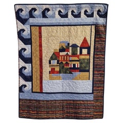 Vintage Mid century patch work wall hanging quilt, Netherlands 1960s