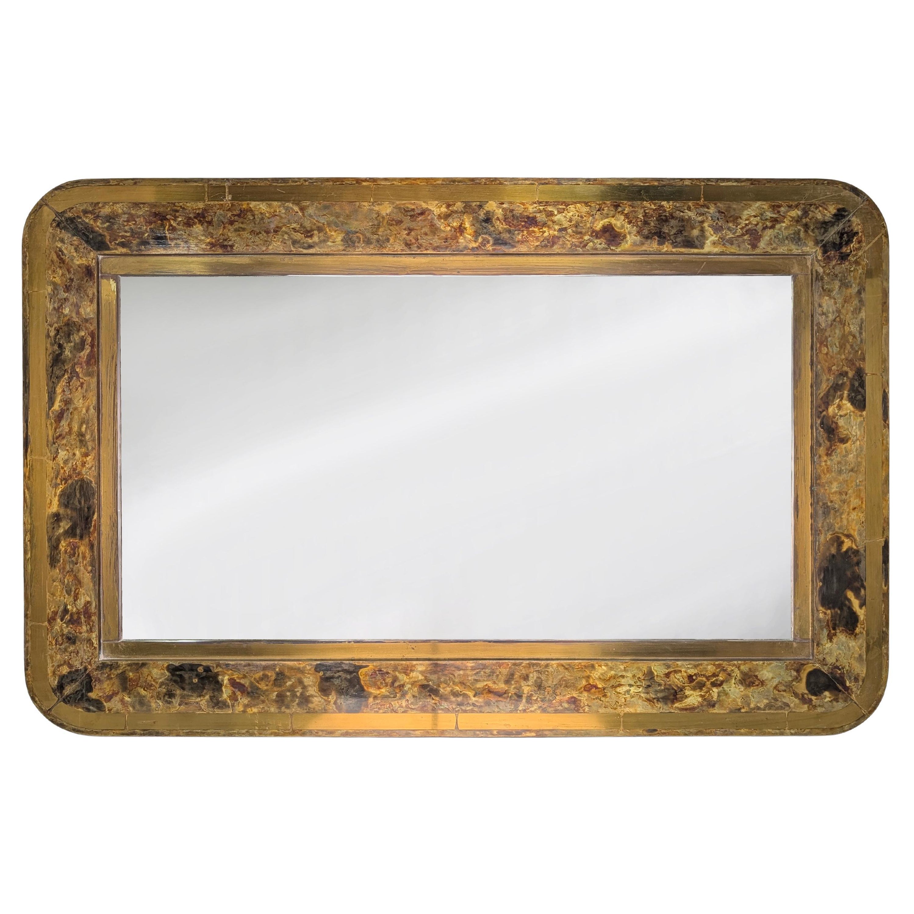 Mid-Century Patinated and Gilt Brass Mirror, 1960s