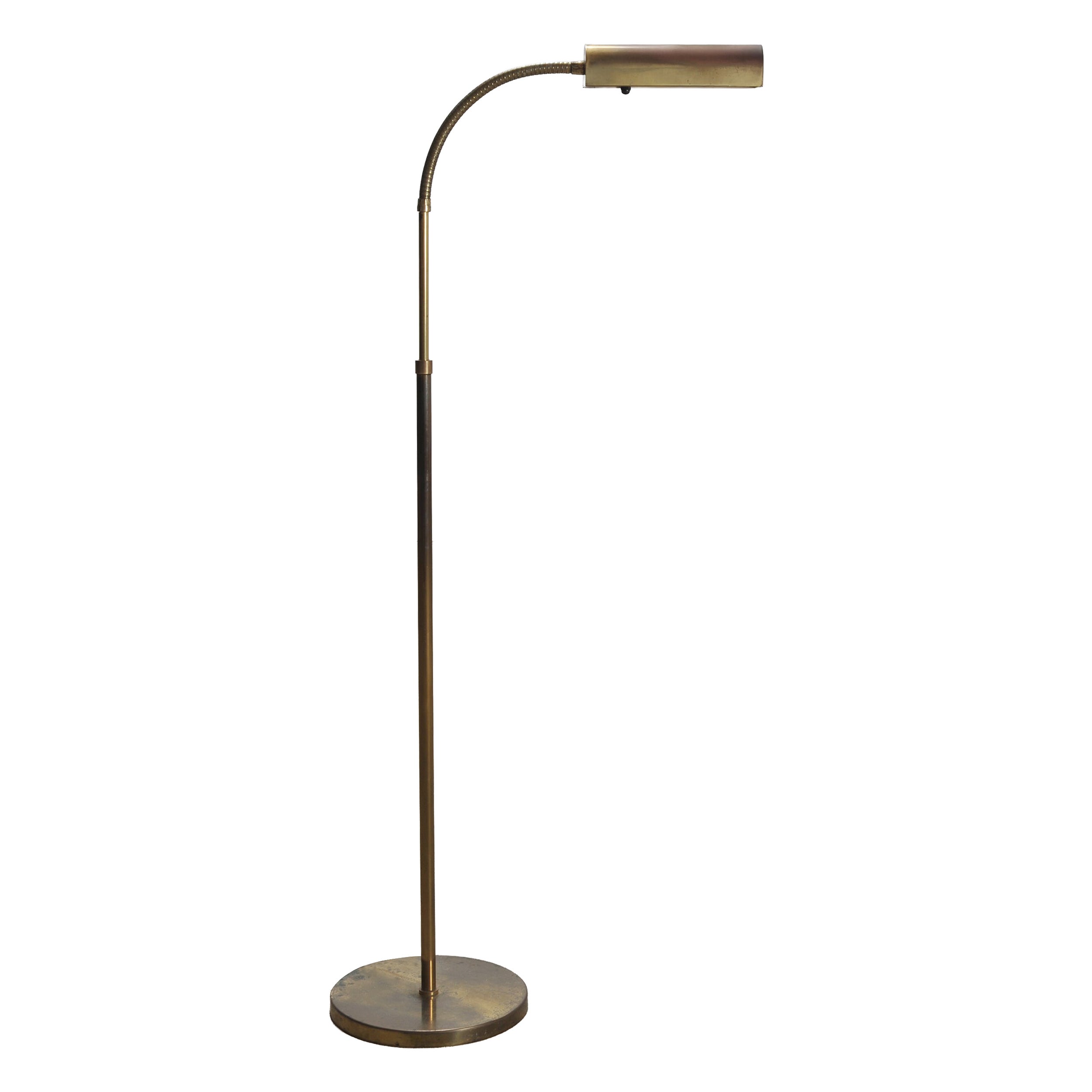 Mid-Century Patinated Brass Adjustable Pharmacy Floor Lamp For Sale