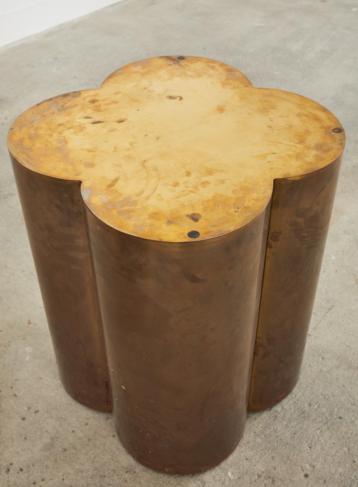 Mid-century Patinated Brass Quatrefoil Pedestal Dining Table For Sale 12