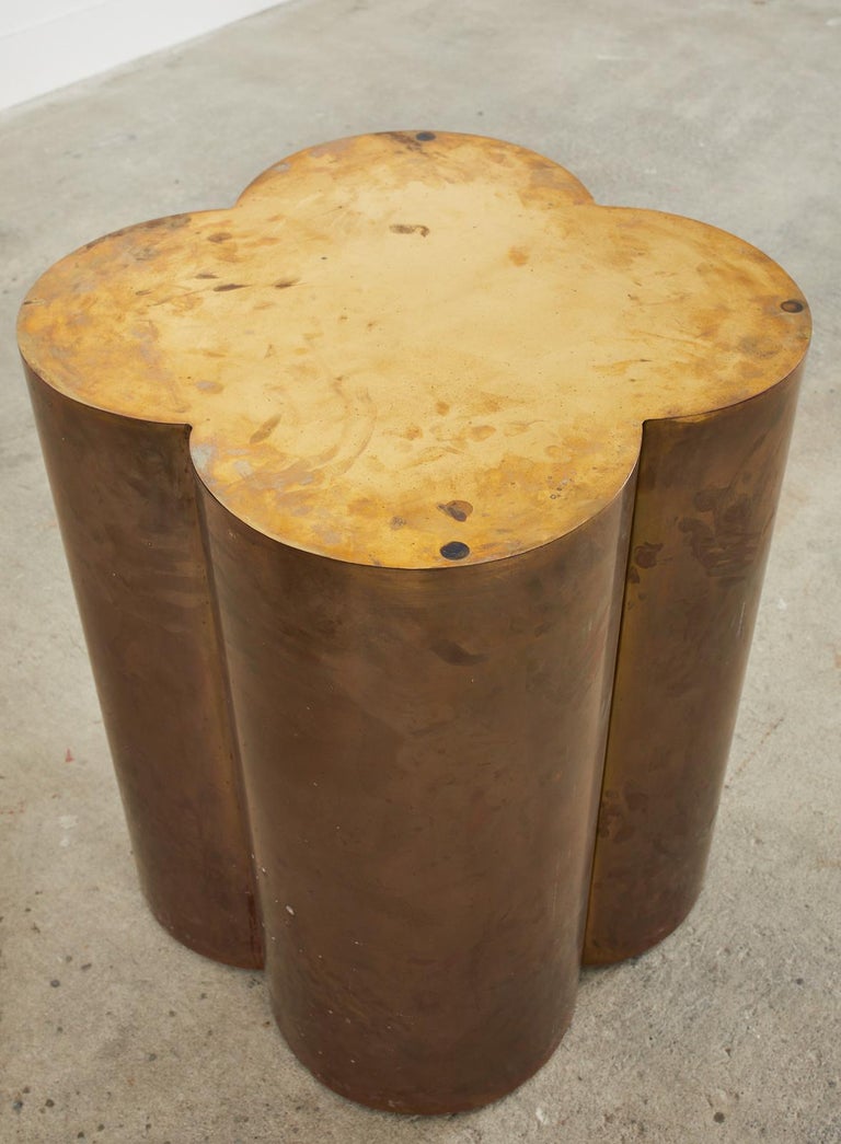 Midcentury Patinated Brass Quatrefoil Pedestal Dining Table For Sale