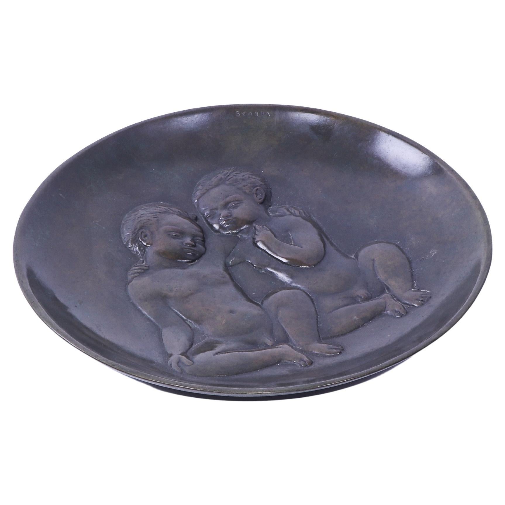 Mid-Century Patinated Bronze Bowl 'Interlaced Twins' For Sale