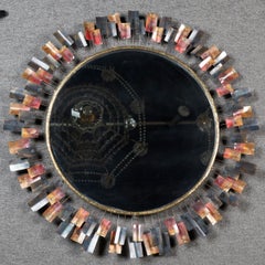 Midcentury Patinated Copper and Brass Sun Burst Mirror