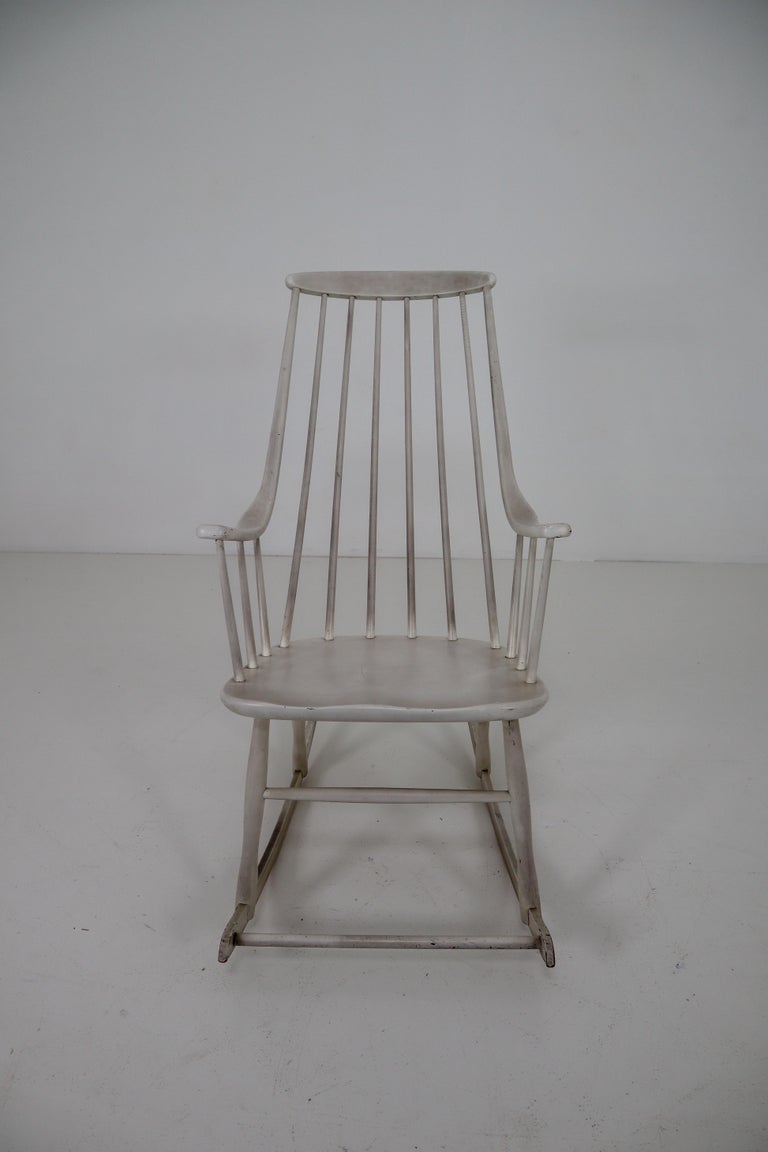 Midcentury Patinated French Rocking Chair, 1950s at 1stDibs