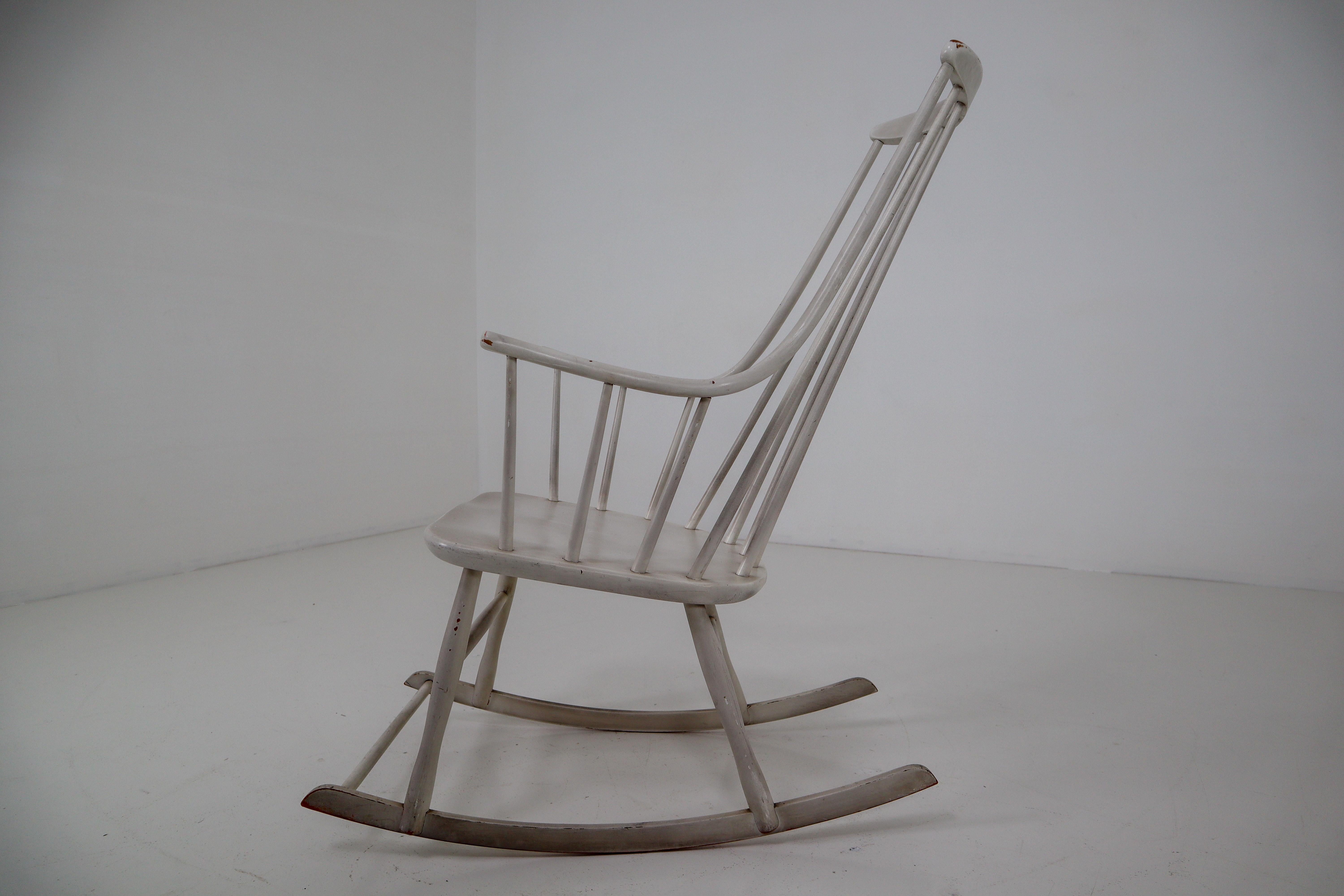 Midcentury Patinated French Rocking Chair, 1950s 1