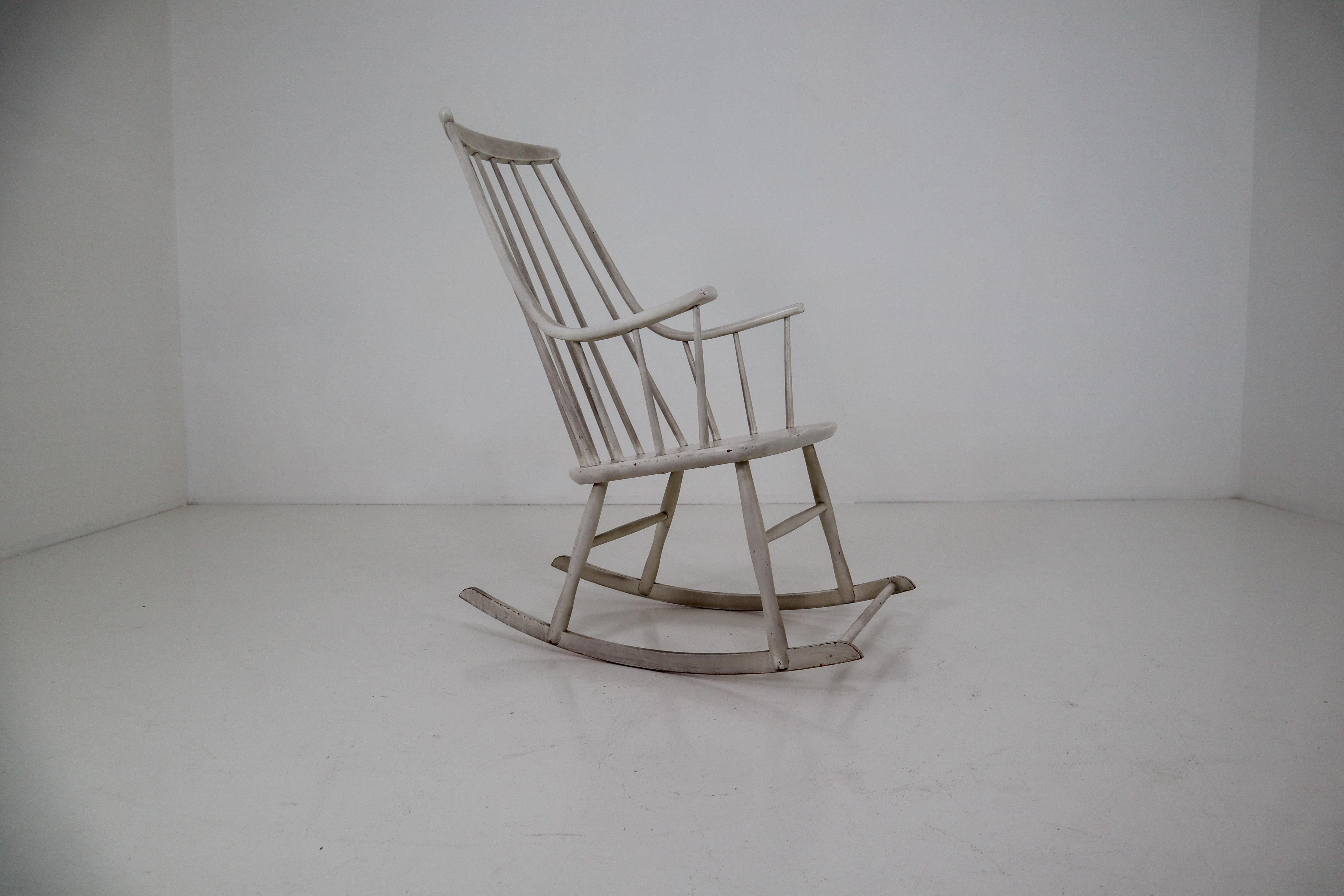 Midcentury Patinated French Rocking Chair, 1950s 2