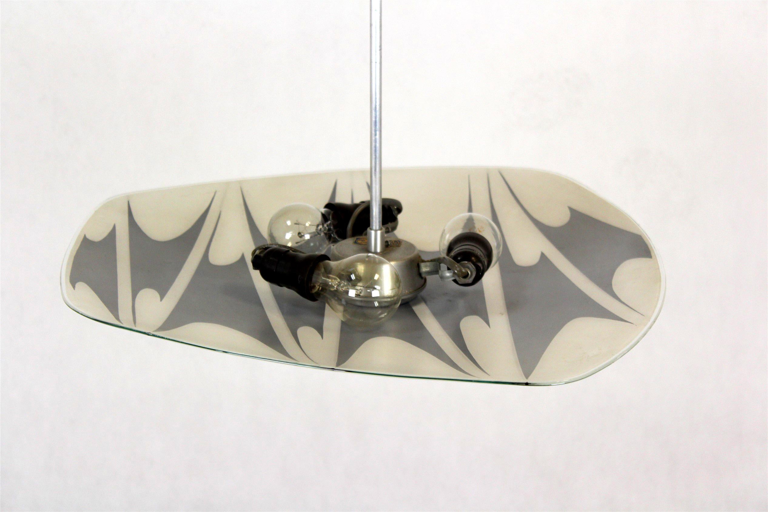 Glass Mid-Century Patterned Ceiling Lamp from Napako, 1960s For Sale