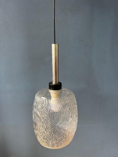 Mid Century Patterned Clear Glass Pendant Lamp, 1970s