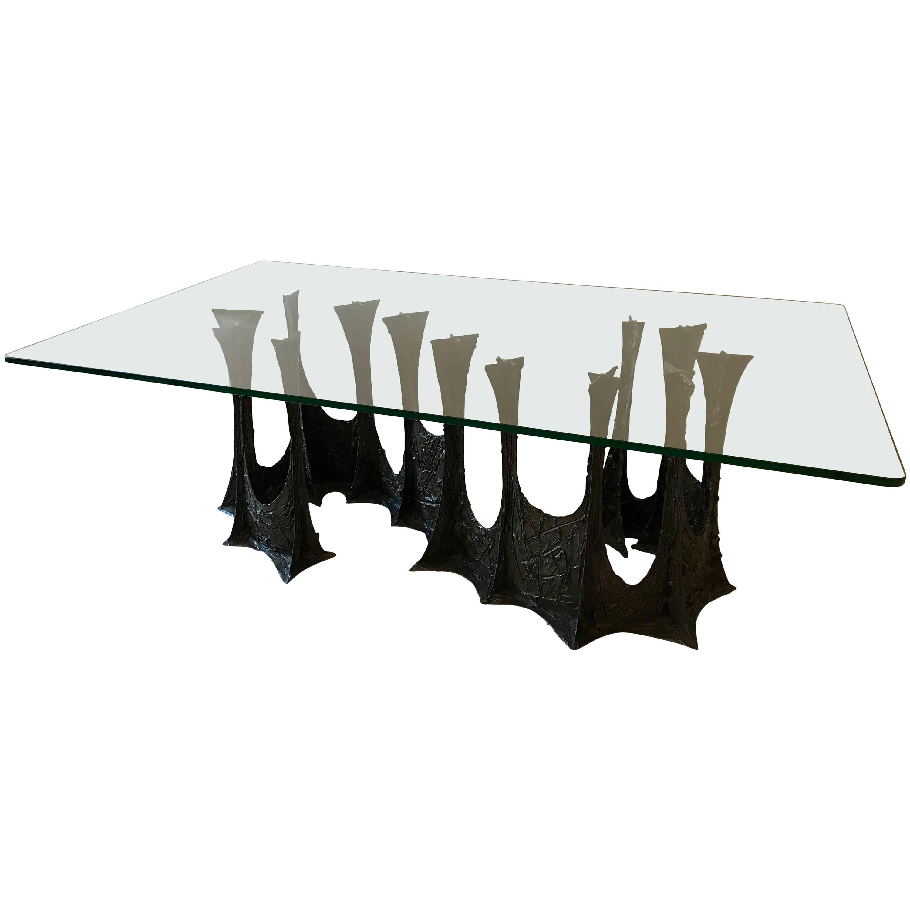 Mid Century Paul Evans Brutalist Dining Table Stalagmite Bronze & Resin, 1970