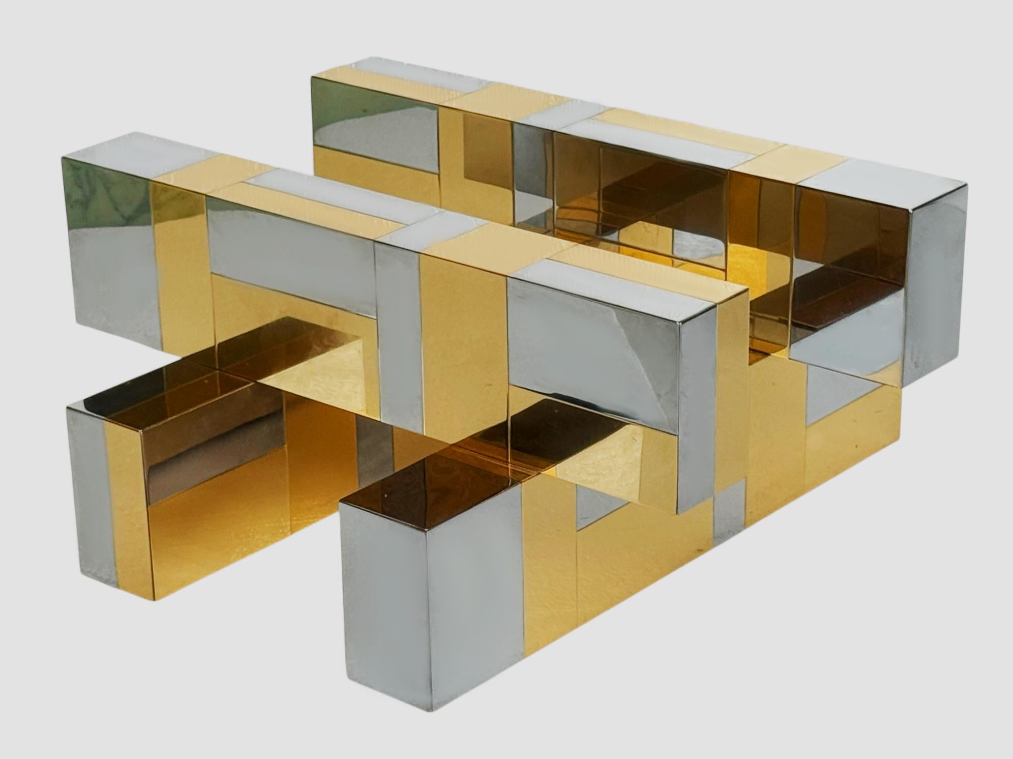 Mid Century Paul Evans Cityscape Brass, Chrome and Glass Square Cocktail Table For Sale 4