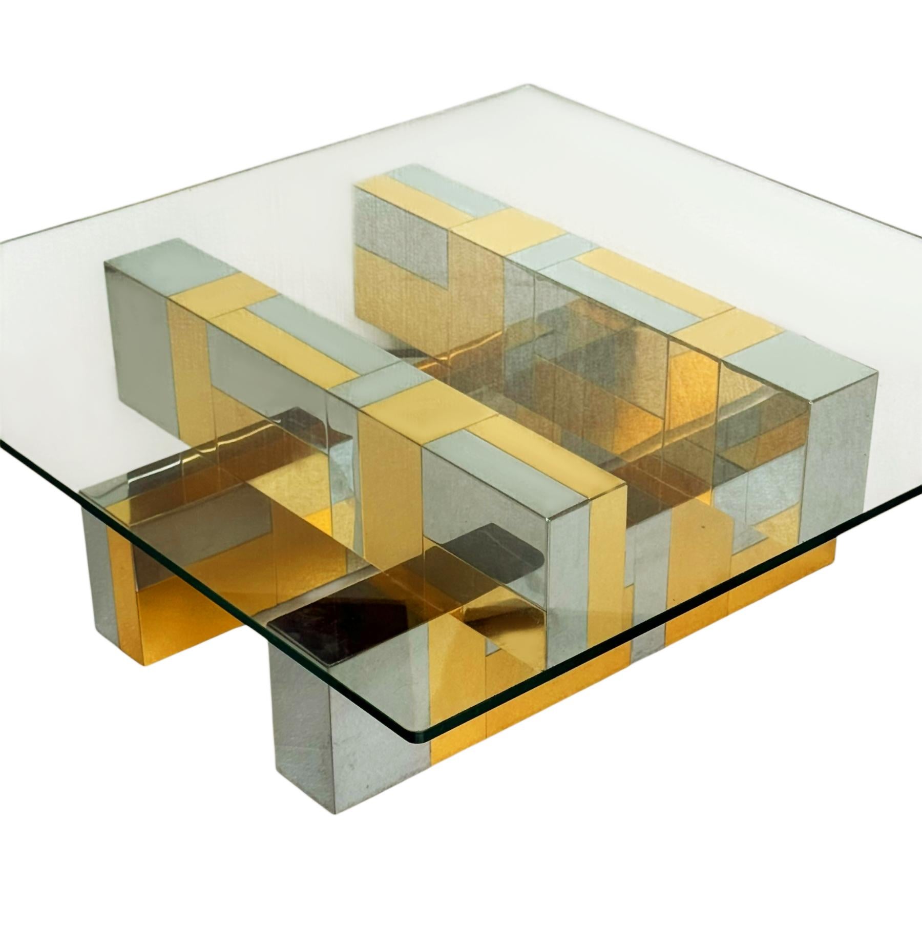 Mid Century Paul Evans Cityscape Brass, Chrome and Glass Square Cocktail Table For Sale 2