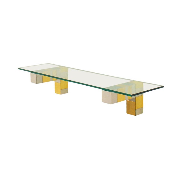 Mid Century Paul Evans Cityscape Floating Shelf or Console Table Chrome & Brass In Good Condition For Sale In Philadelphia, PA