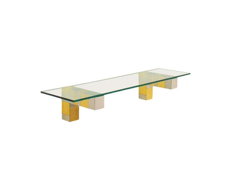 Mid Century Paul Evans Cityscape Floating Shelf or Console Table Chrome & Brass For Sale 1