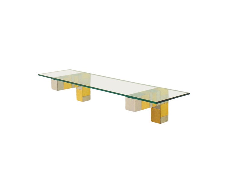 Mid Century Paul Evans Cityscape Floating Shelf or Console Table Chrome & Brass For Sale 2