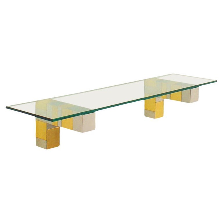 Mid Century Paul Evans Cityscape Floating Shelf or Console Table Chrome & Brass For Sale