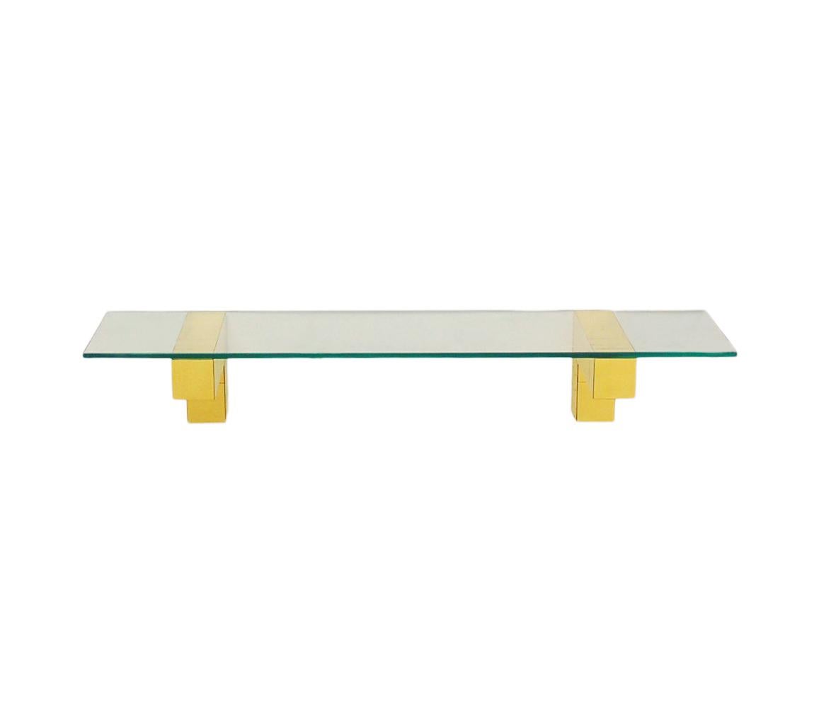 Mid-Century Modern Mid Century Paul Evans Cityscape Floating Shelf or Console Table Glass & Brass For Sale