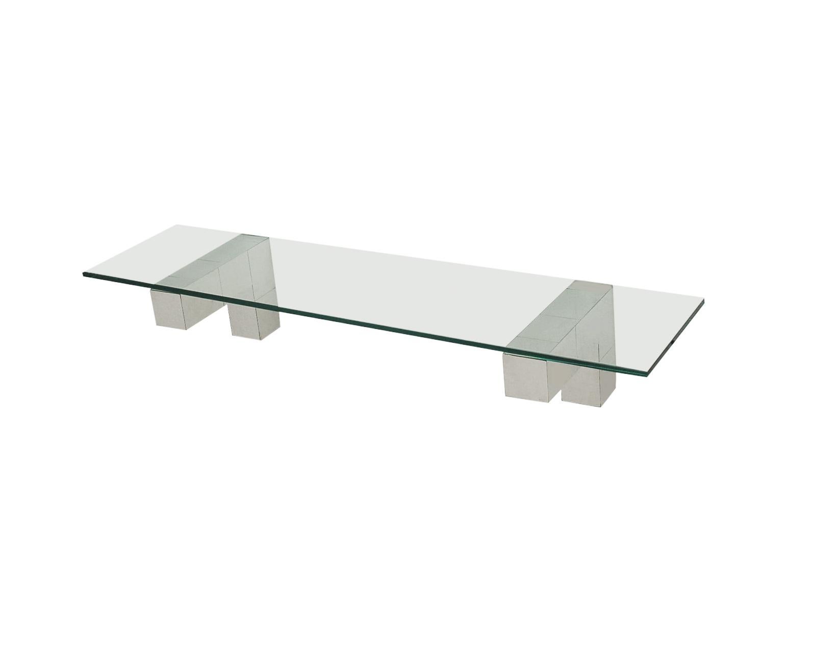 Mid Century Paul Evans Cityscape Floating Shelf or Console Table Glass & Chrome For Sale 4
