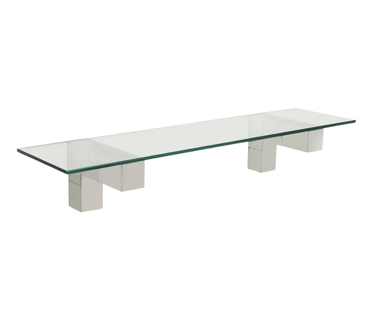 Mid Century Paul Evans Cityscape Floating Shelf or Console Table Glass & Chrome For Sale 5