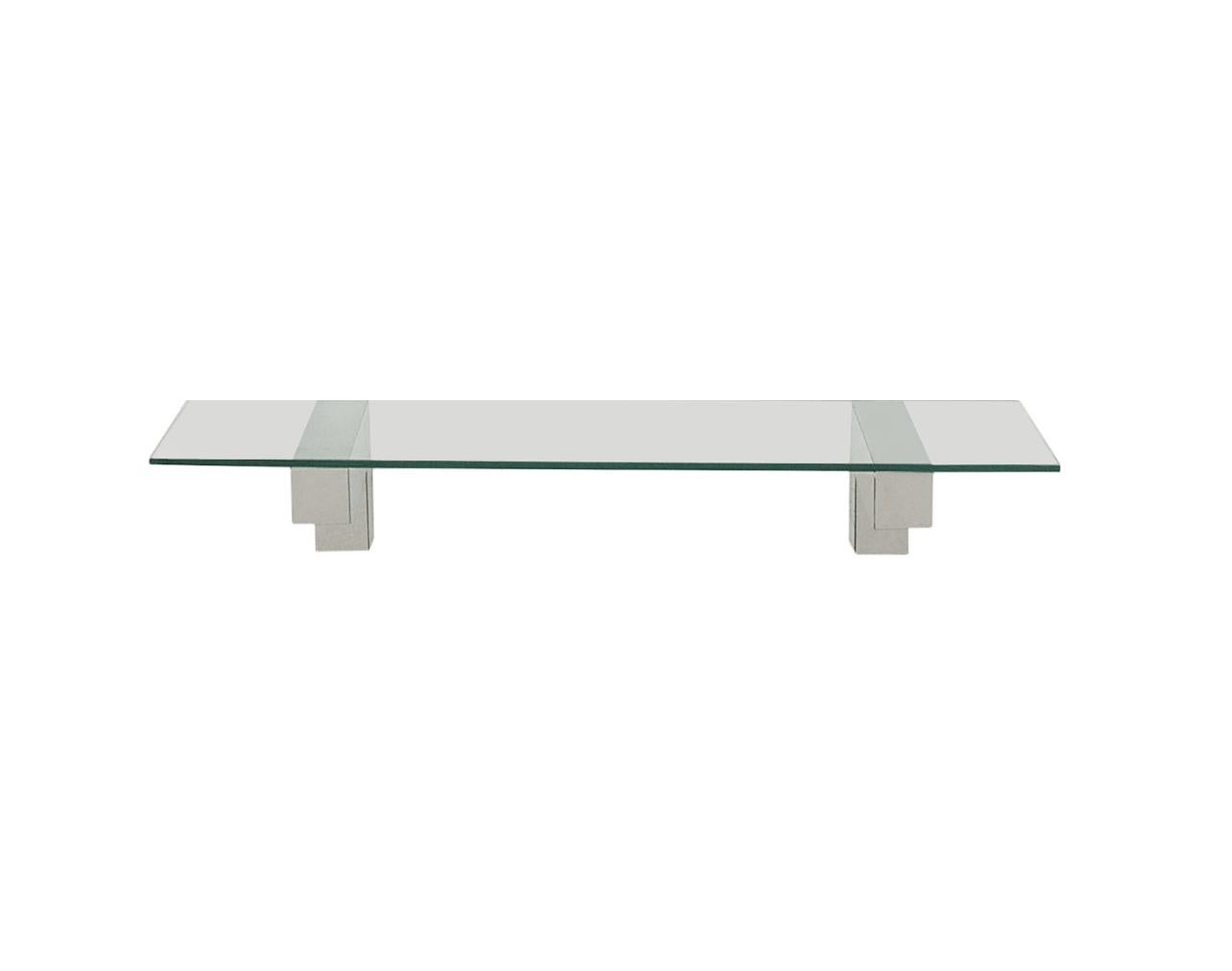 Mid Century Paul Evans Cityscape Floating Shelf or Console Table Glass & Chrome In Good Condition For Sale In Philadelphia, PA