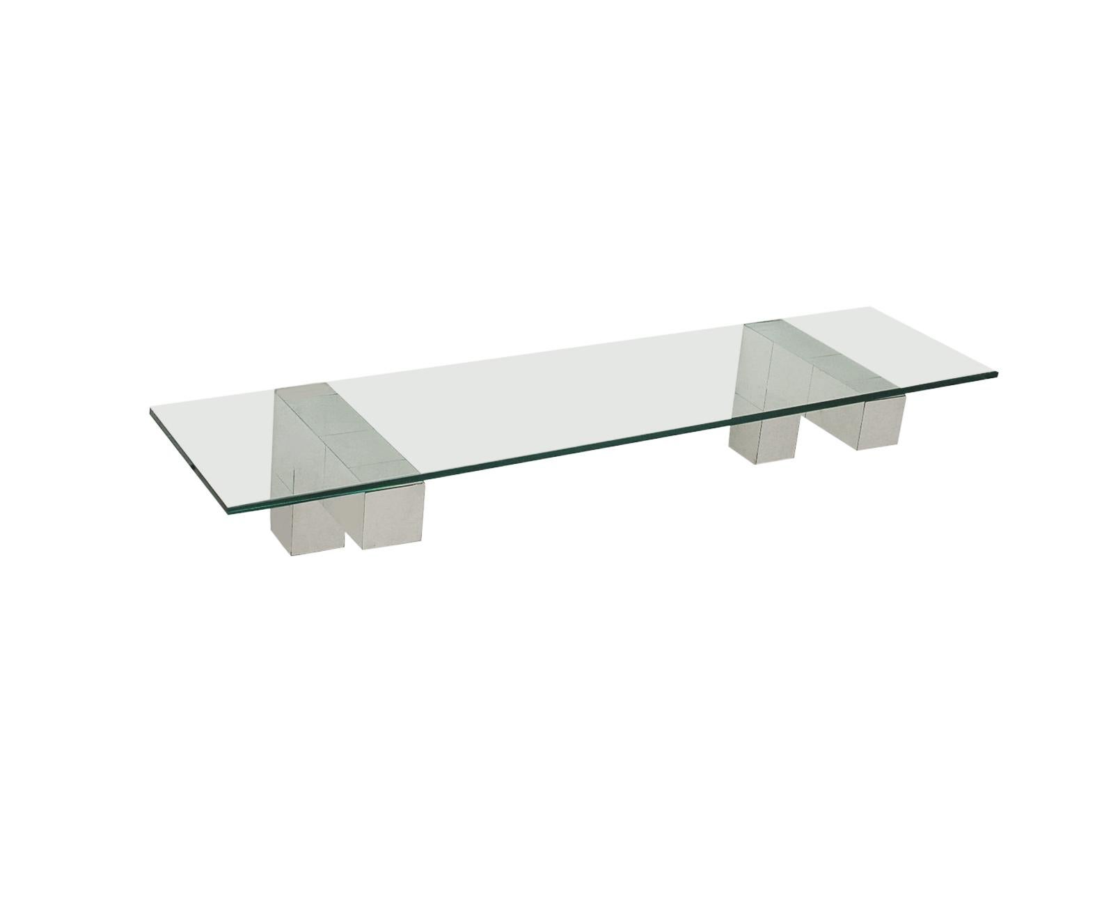Late 20th Century Mid Century Paul Evans Cityscape Floating Shelf or Console Table Glass & Chrome
