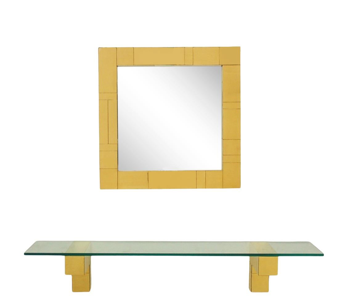 Late 20th Century Mid Century Paul Evans Cityscape Wall Mirror & Console Table Shelf in Brass For Sale