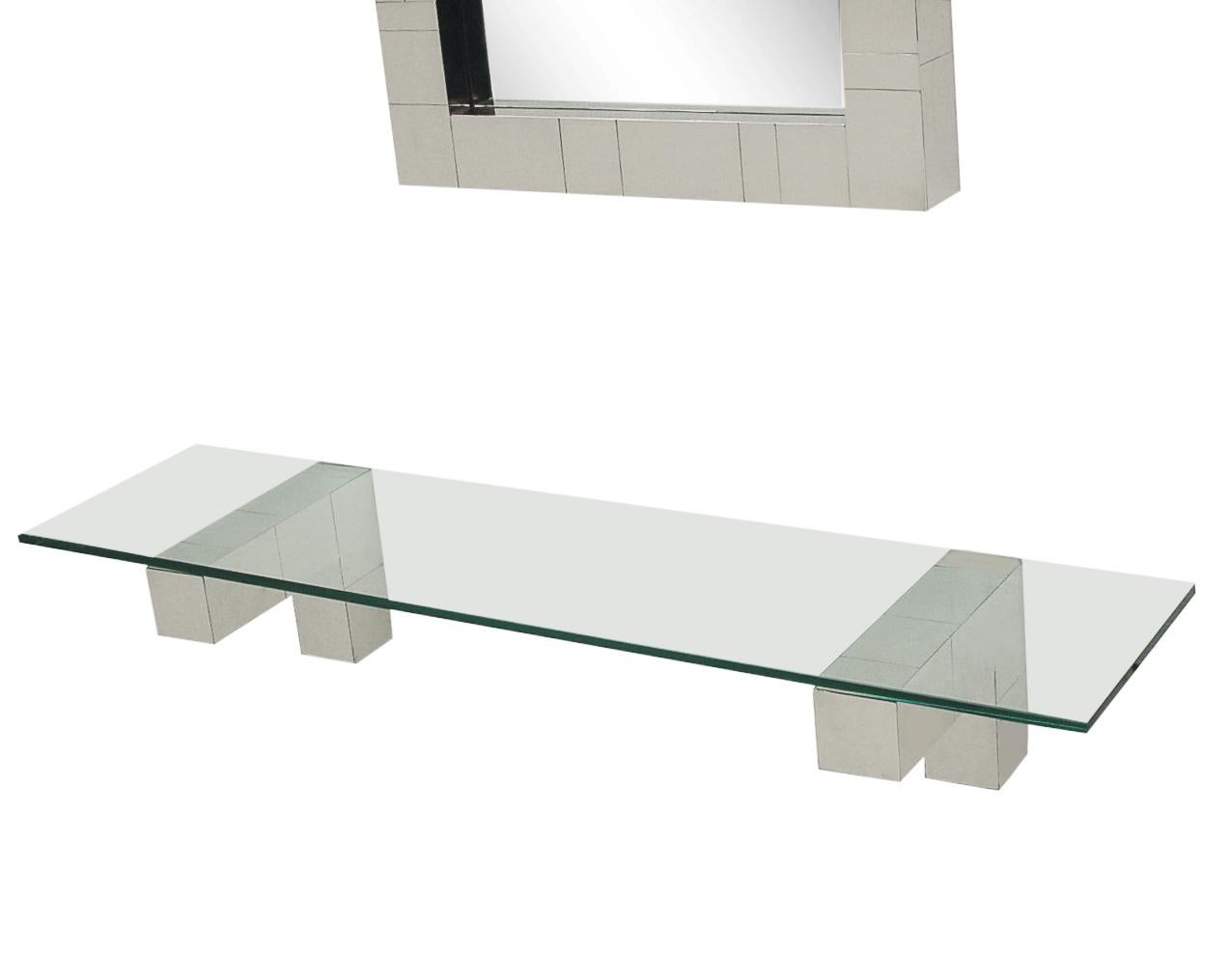 Mid Century Paul Evans Cityscape Wall Mirror & Console Table Shelf in Chrome For Sale 2