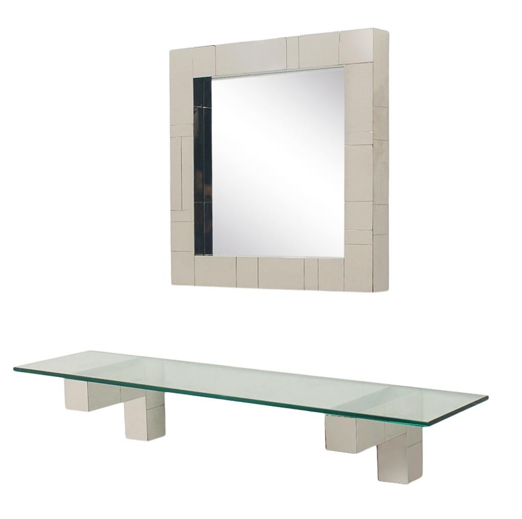 Mid-Century Modern Mid Century Paul Evans Cityscape Wall Mirror & Console Table Shelf in Chrome For Sale