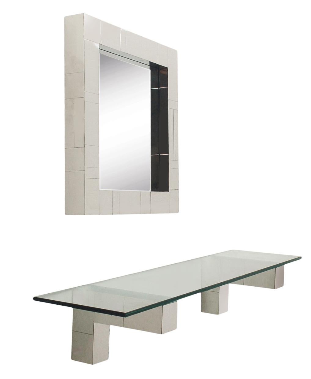 American Mid Century Paul Evans Cityscape Wall Mirror & Console Table Shelf in Chrome For Sale