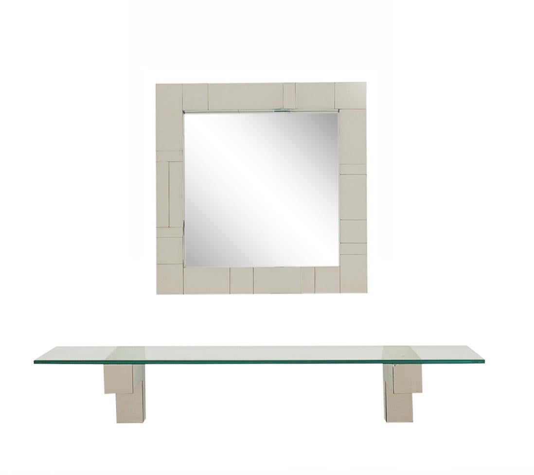 Mid Century Paul Evans Cityscape Wall Mirror & Console Table Shelf in Chrome In Good Condition For Sale In Philadelphia, PA